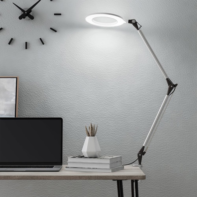 Adjustable Silver Black Clip Desk Lamp, 36 In Black Metal Swing Arm Led Desk Lamp With Clamp