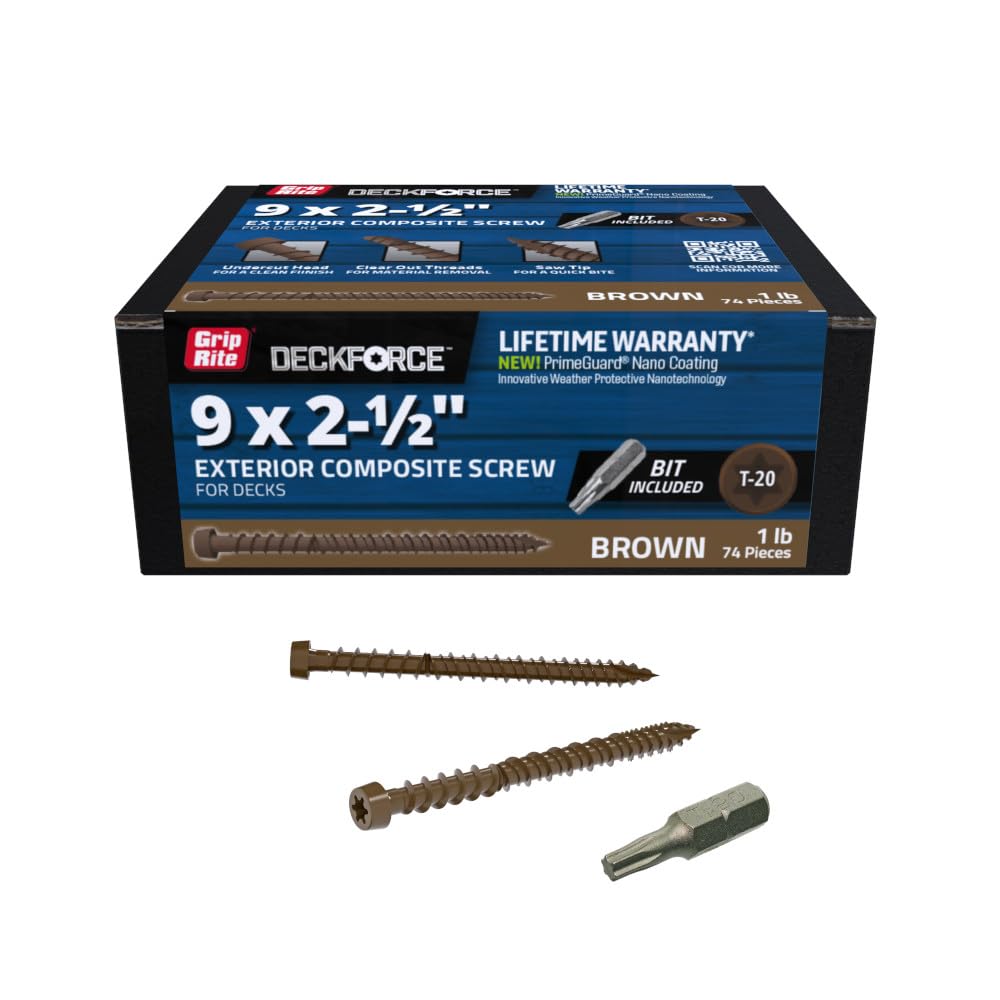 Grip-Rite GripRite DeckForce #9 x 212 in Nano Coated Composite Deck Screws Brown 1 lb Box