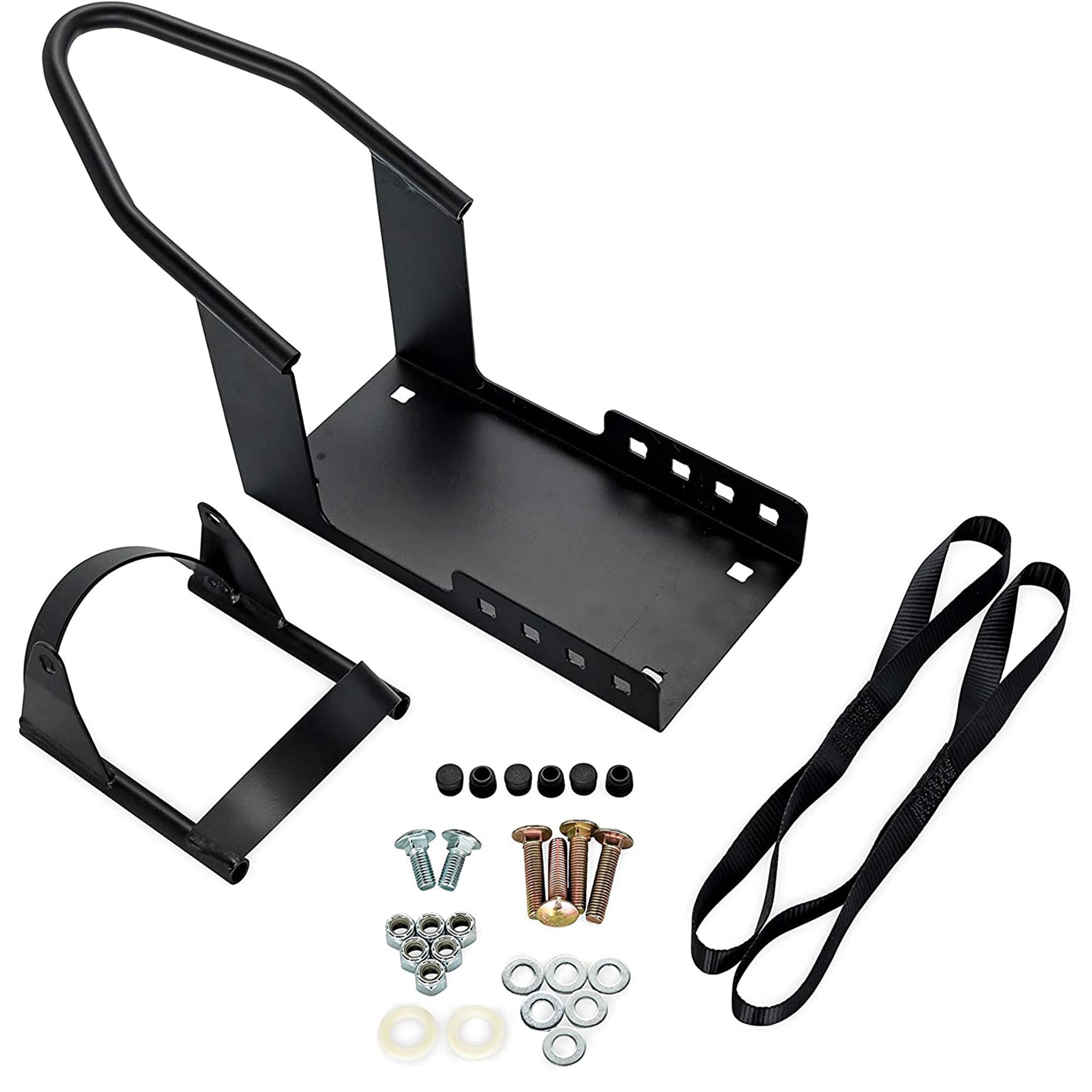 CAMCO 320206 Motorcycle Wheel Chock Mount with Handlebar Straps and Universal Tire Fit