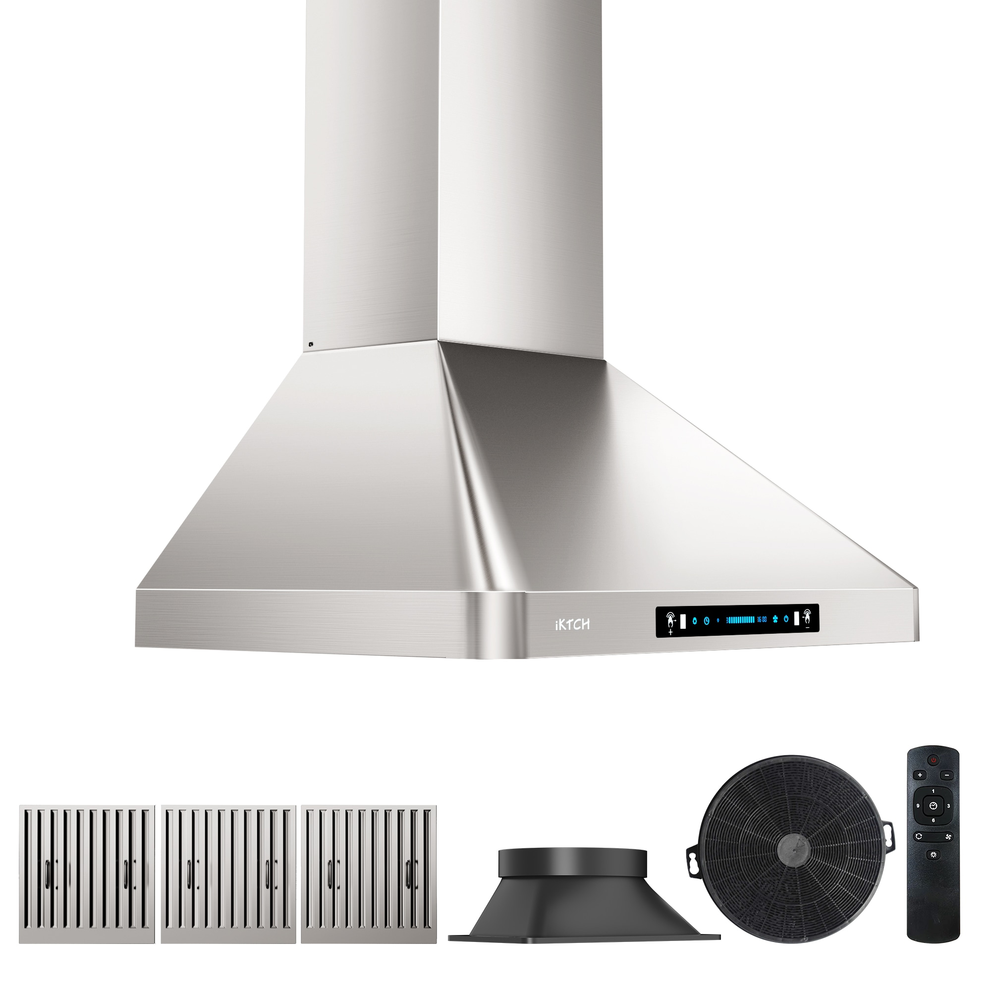 IKTCH 36-in 900-CFM Ducted Stainless Steel Wall-Mounted Range Hood with Charcoal Filter | IKP02-36