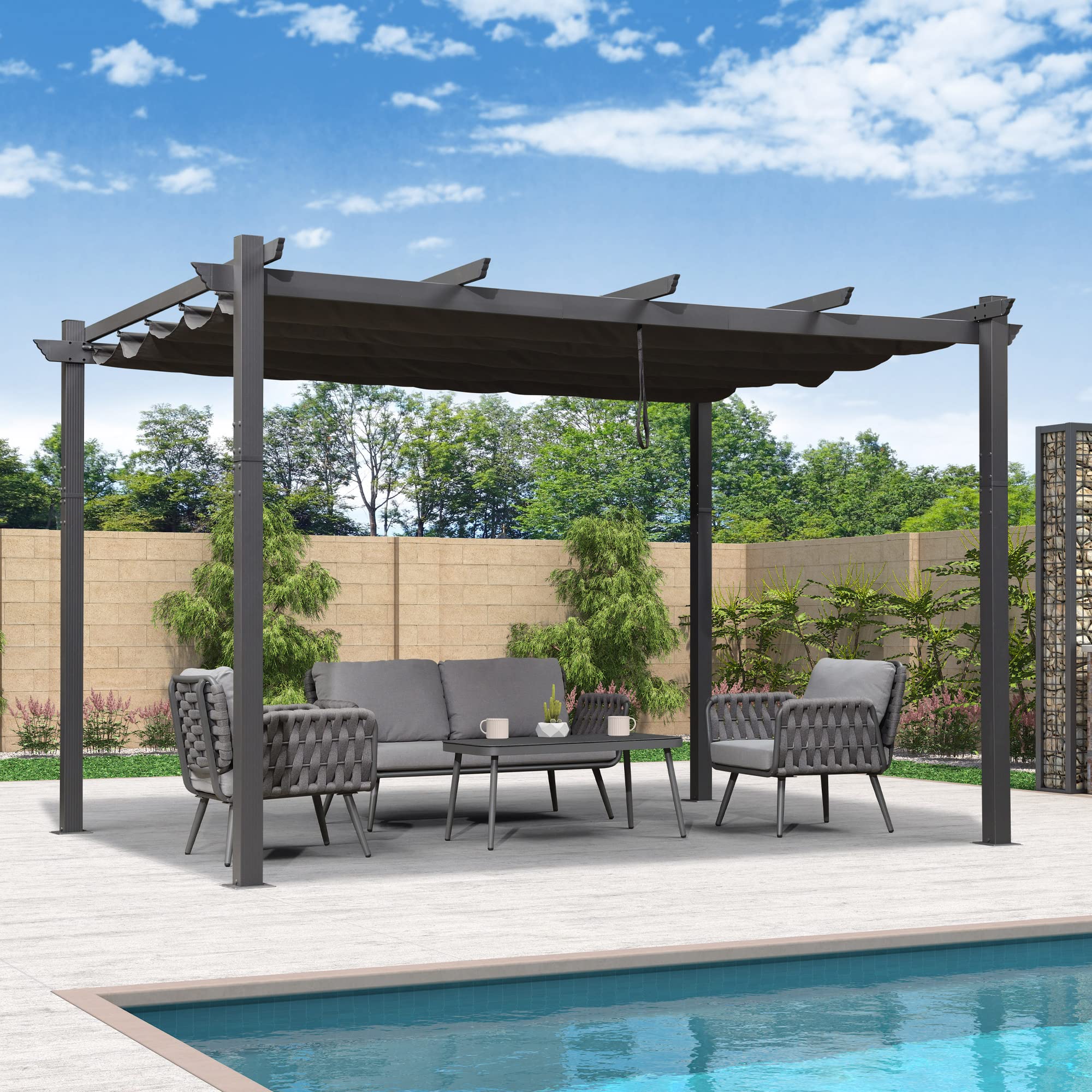 PURPLE LEAF LSMPG1113-GY-1 Outdoor Pergola 11-ft W x 13-ft L x 7-ft 6-in H Gray Metal Freestanding Pergola with Canopy