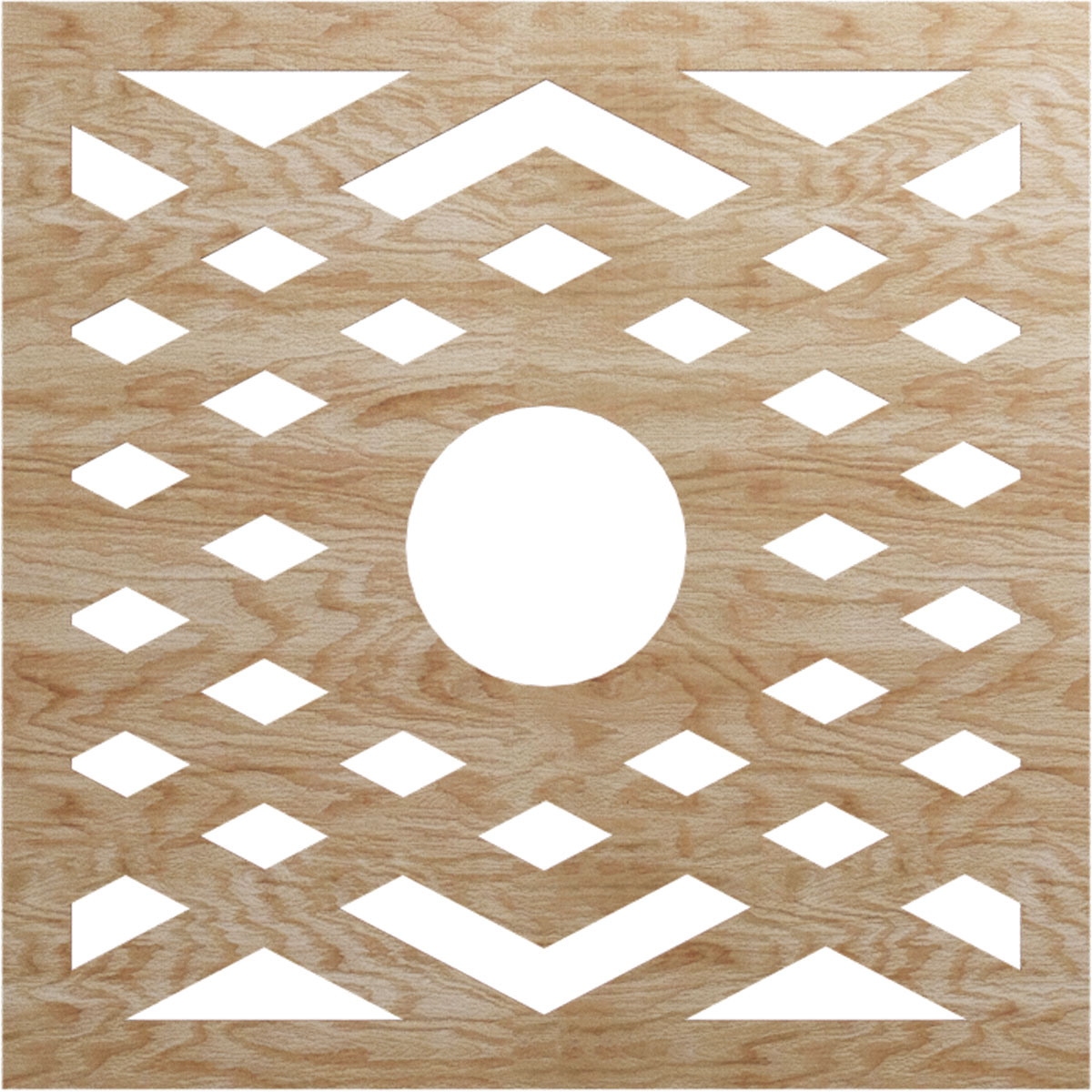 Ekena Millwork CMWP38X38X0250CHRO Chevron Fretwork Pierced 38-in W x 38-in L Architectural Red Oak Wood Whole Ceiling Medallion