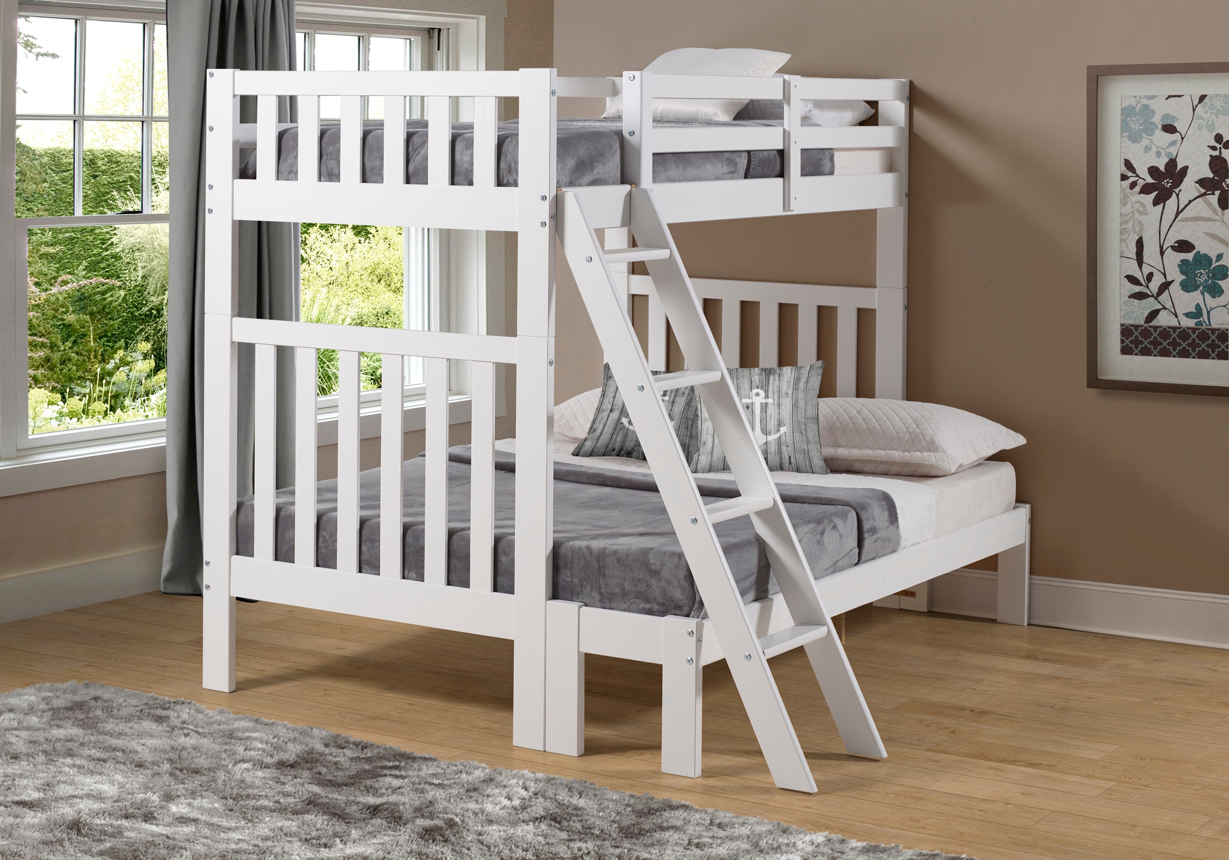 Alaterre Furniture Aurora White Twin Over Full Bunk Bed in the Bunk ...