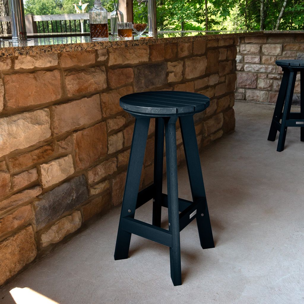 highwood AD-STBF01-FBE The Birch Federal Blue Poly-lumber Frame Stationary Bar Stool Chair with Slat Seat