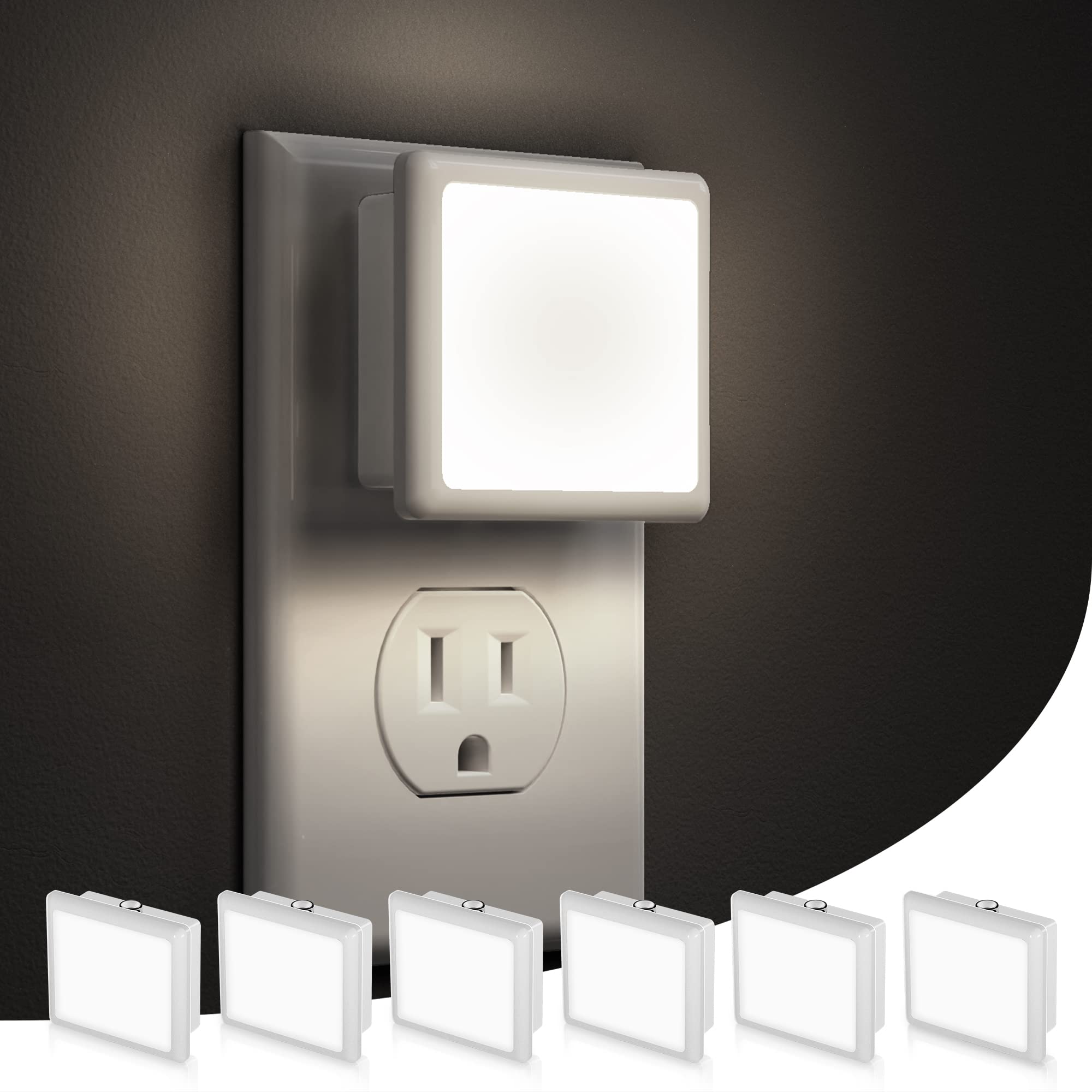 ITOPFOX  LED Night Light Plug into Wall 6 pack Dusk to Dawn Sensor 5000K Daylight 0 3W Auto On Off for Bedroom Bathroom Hallway Kitchen Nursery
