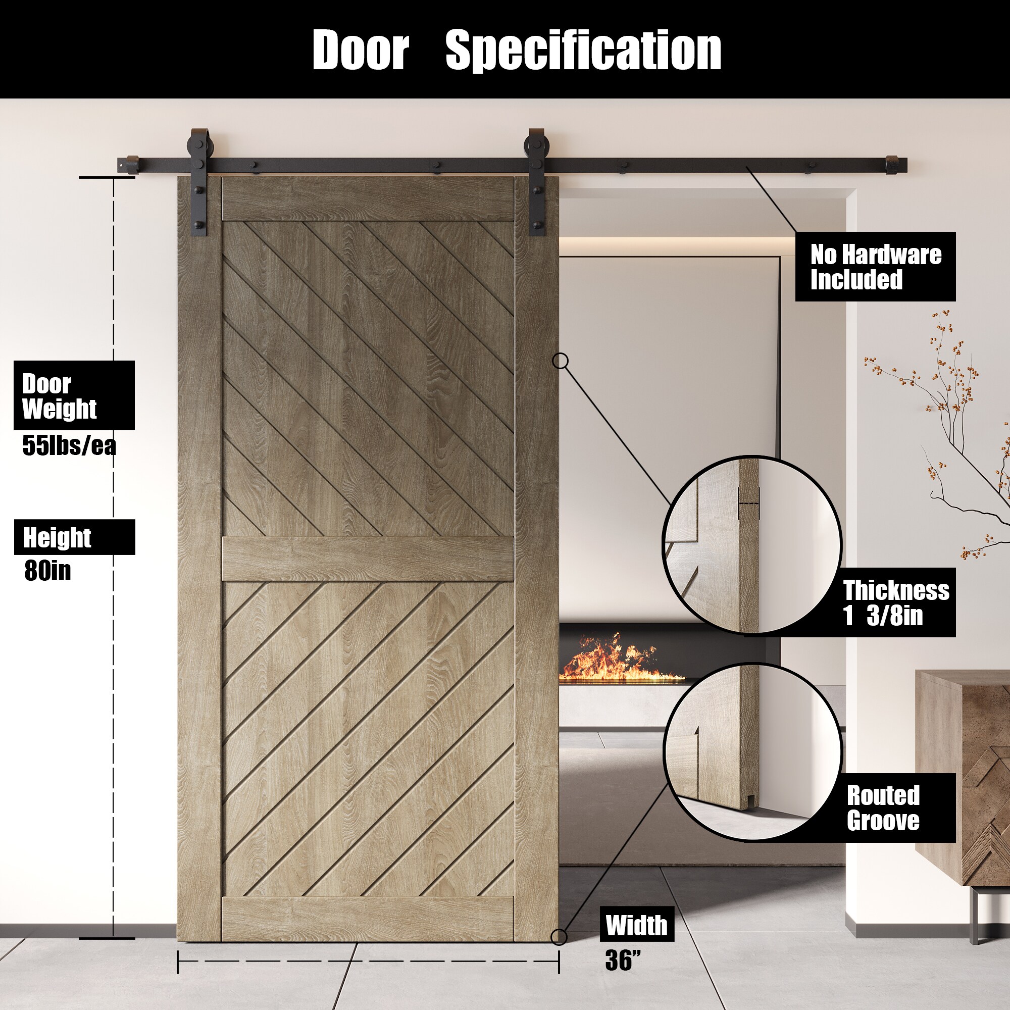 HOMACER XT4-3680-GR Barn-Doors - View #2
