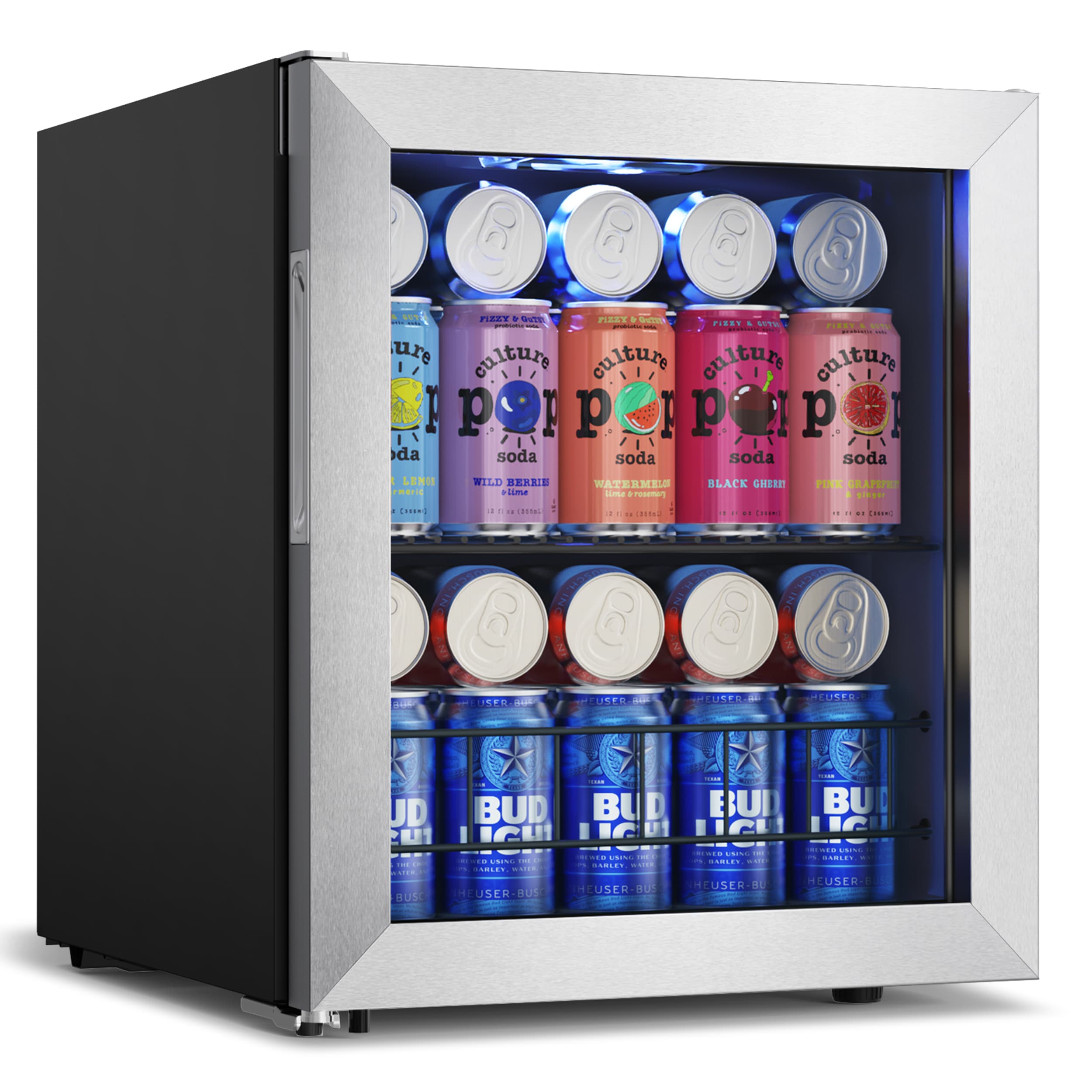 Yeego YEG-BSJC46-LS 16.9-Inches W 65 -Can Capacity Stainless steel Freestanding Indoor Beverage Refrigerator with Glass Door
