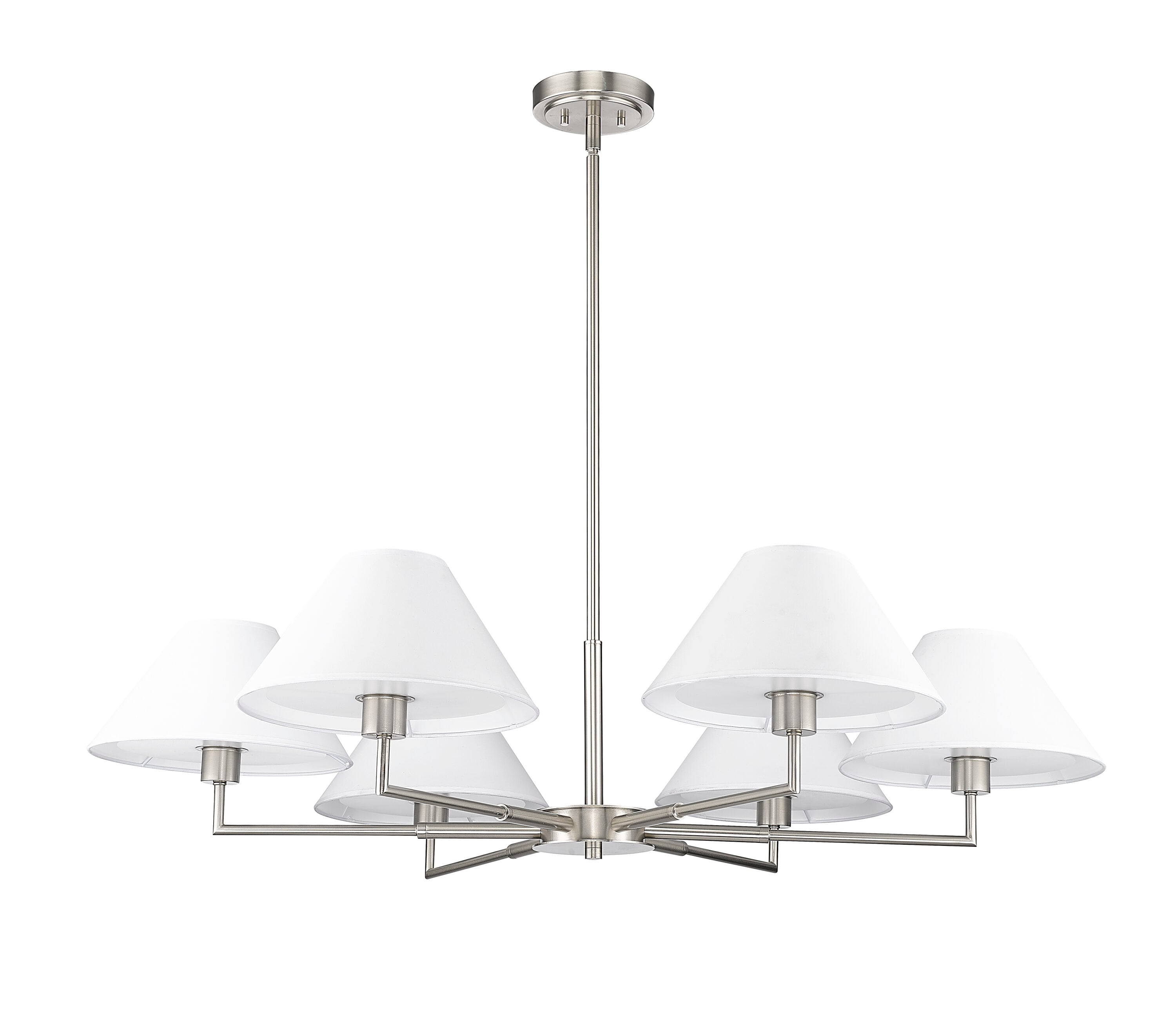 Leila 44" Brushed Nickel Chandelier with White Linen Shades