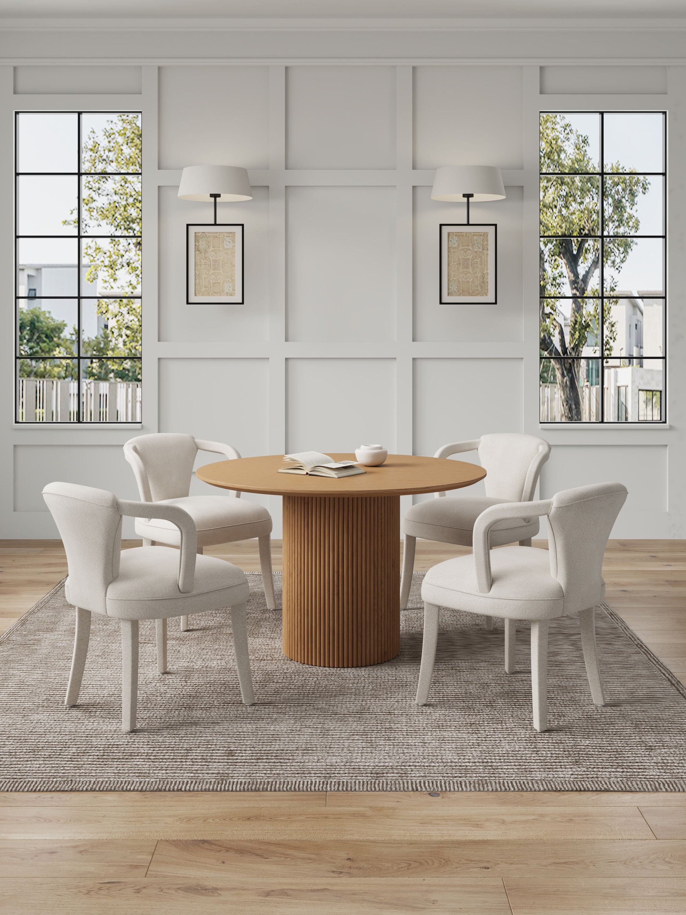 Manhattan Comfort 4-DT03DC088AR-NAIV Natural and Ivory Contemporary/Modern Dining Room Set with Round Table ( Seats 4 )