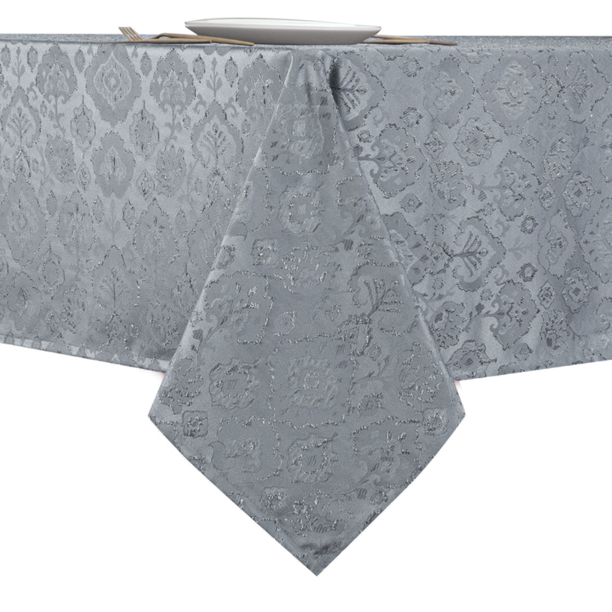 KATE AURORA Regency Collection Raised Jacquard Damask Fabric Tablecloth 54 in W x 84 in L 6-8 Chairs Slate Gray