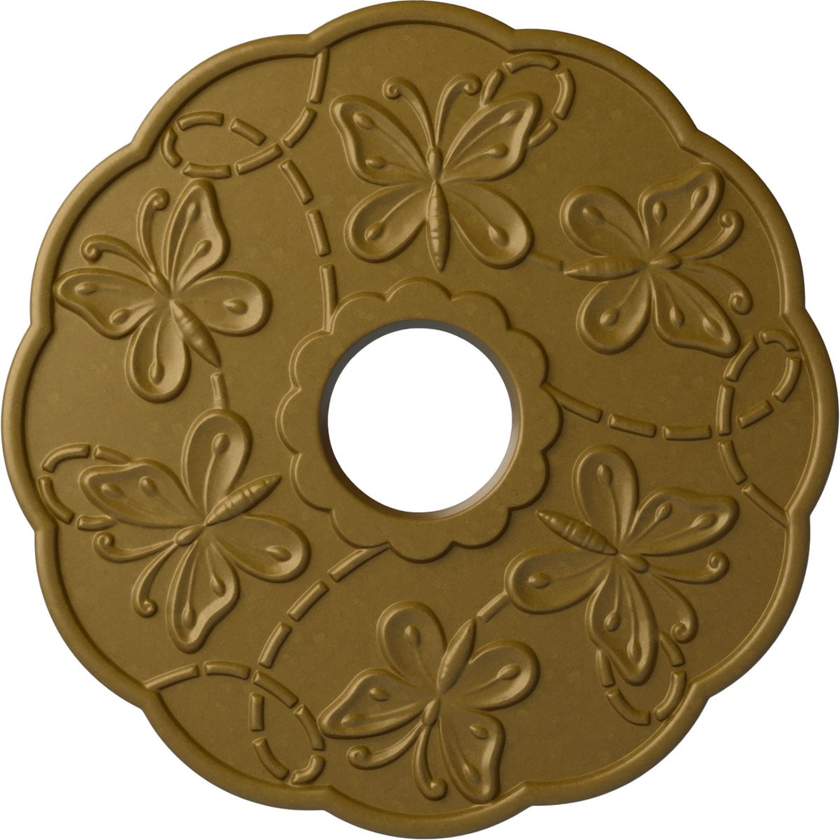 Ekena Millwork CM17TSGLS Terrones Butterfly 17.875-in W x 17.875-in L Painted Gold Polyurethane Whole Ceiling Medallion