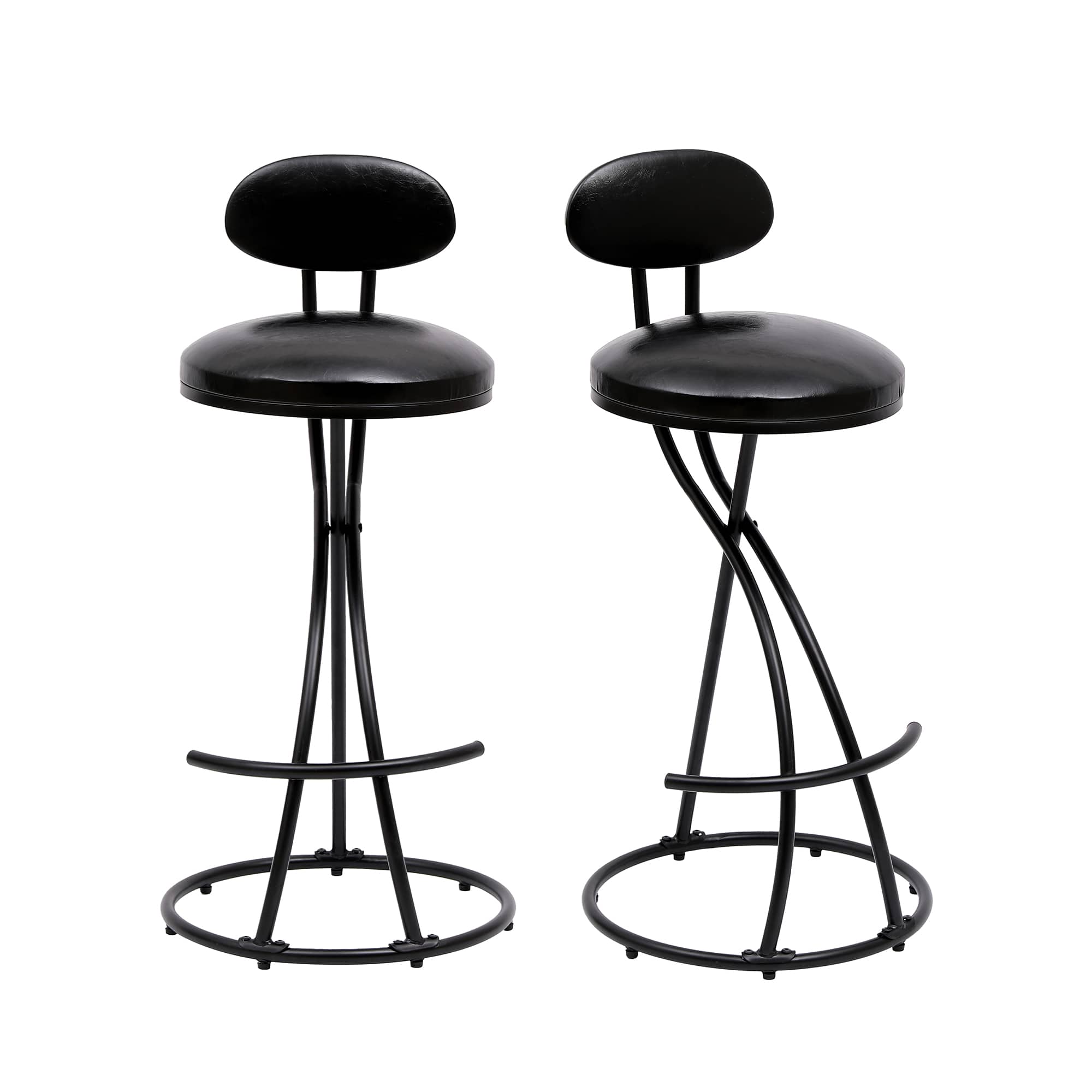 Vynxaria LEXY0102-DJCY-2BLA Black PU Leather Bar Stools Set of 2 with Footrest