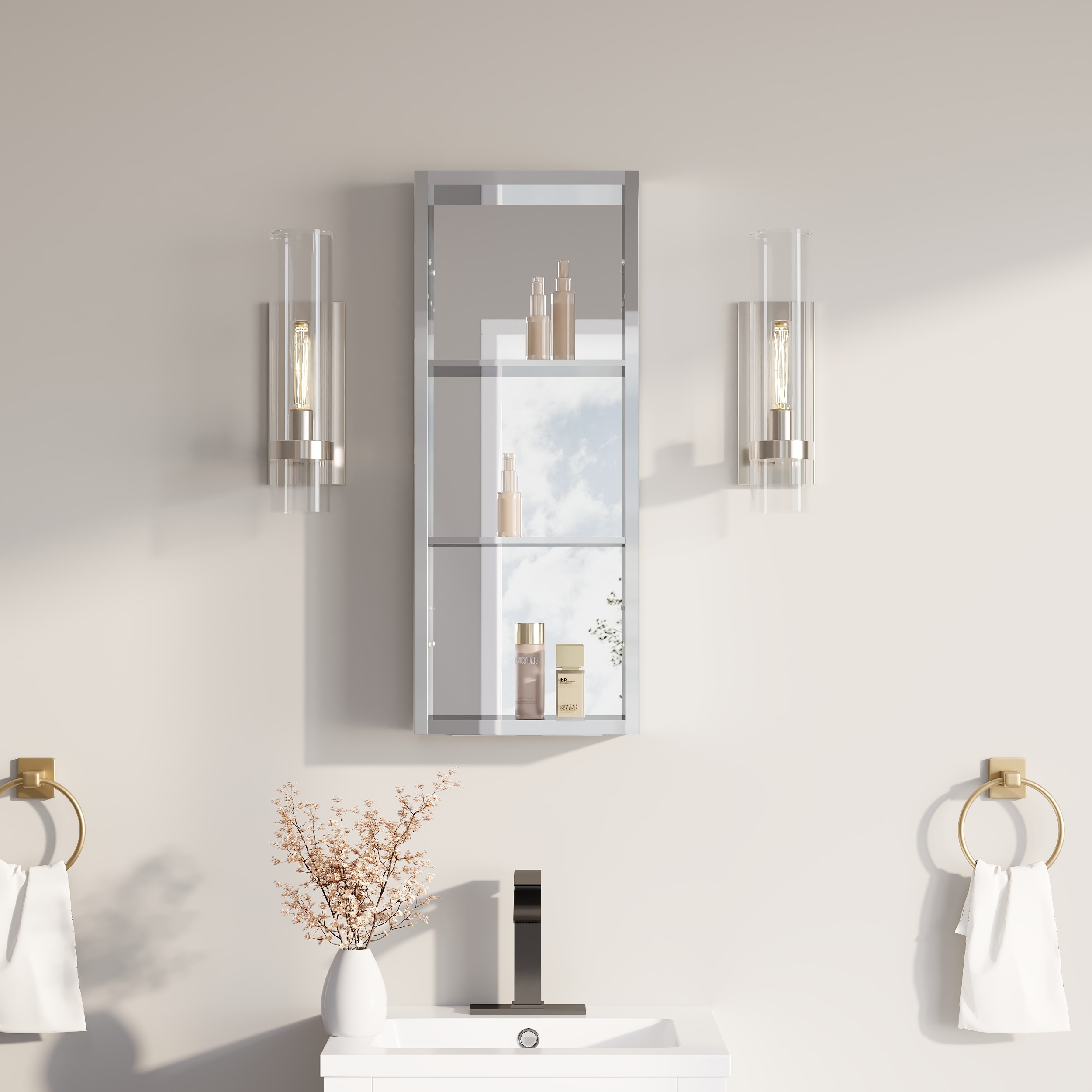 Iseryn MC 12-in x 30-in Surface/Recessed Mount Silver Mirrored Rectangle Soft Close Medicine Cabinet