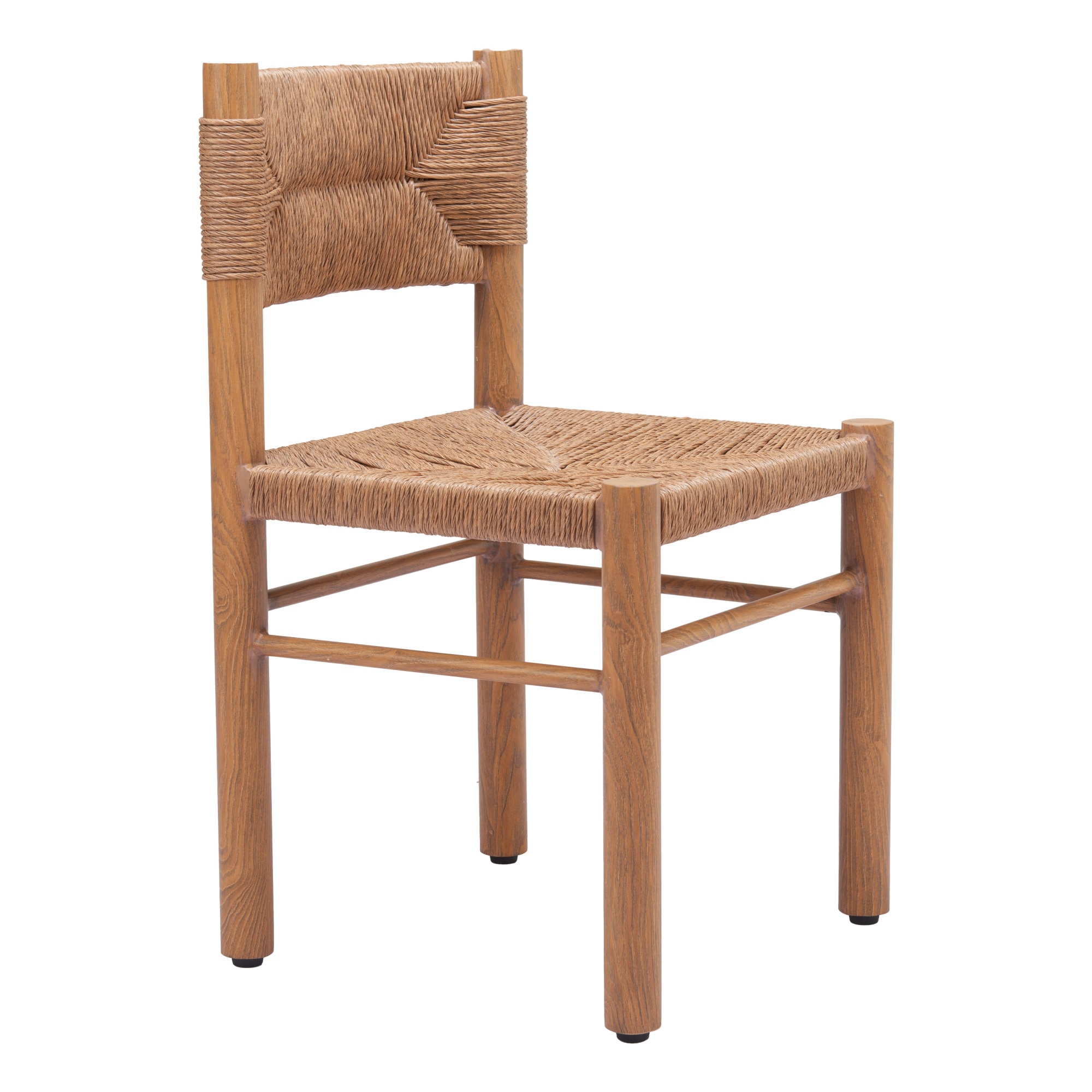 ZUO 704050 Iska Outdoor Set of 2 Natural Aluminum Frame Stationary Dining Chair with Brown Solid Seat