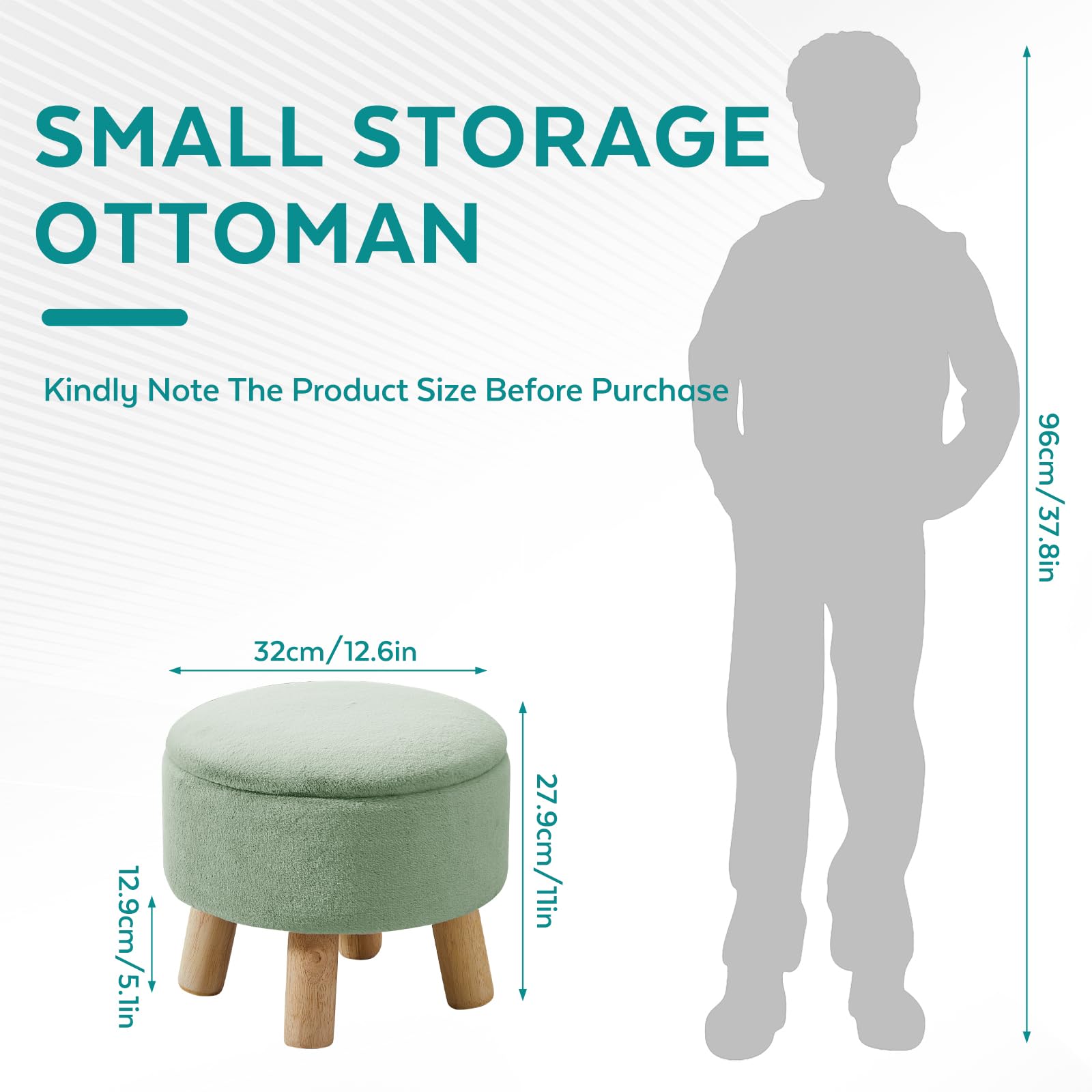 OMOMMD Light Green Small Foot Stool Ottoman With Storage Faux Leather ...