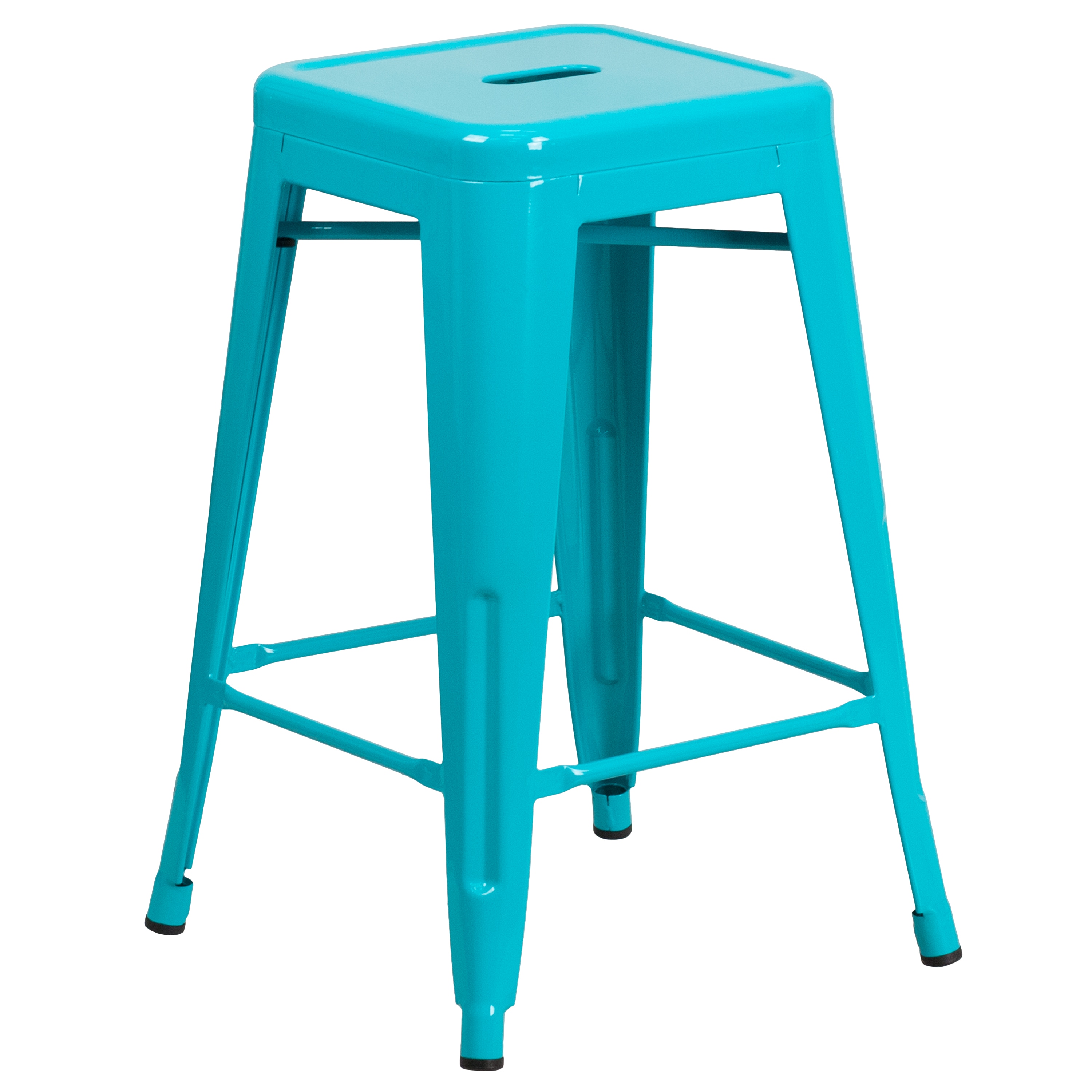 Flash Furniture 889142049739 Kai Crystal Teal-Blue 24.0-in H Counter height Square seat Stackable Metal Bar Stool