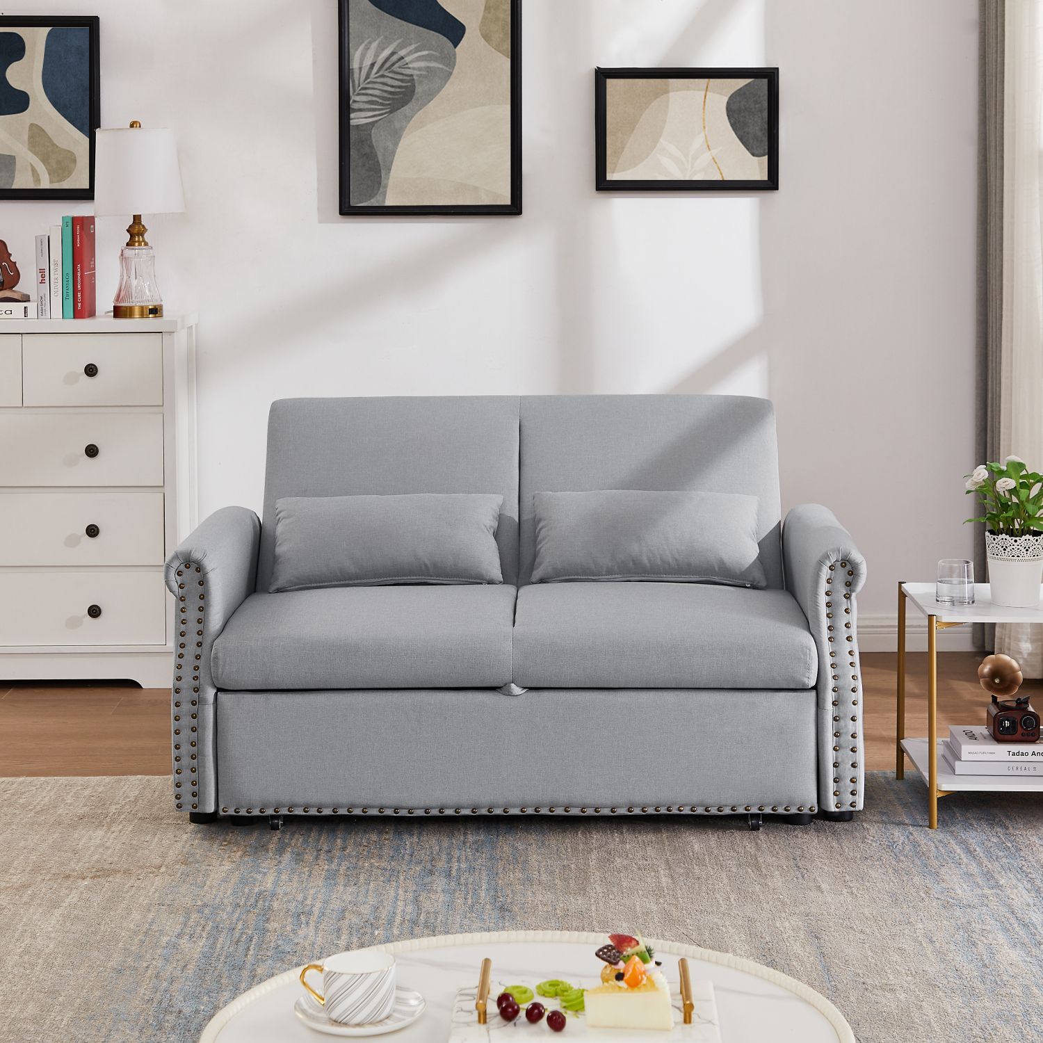 JASMODER W66867451 29.50-in Modern Light Gray Sofa