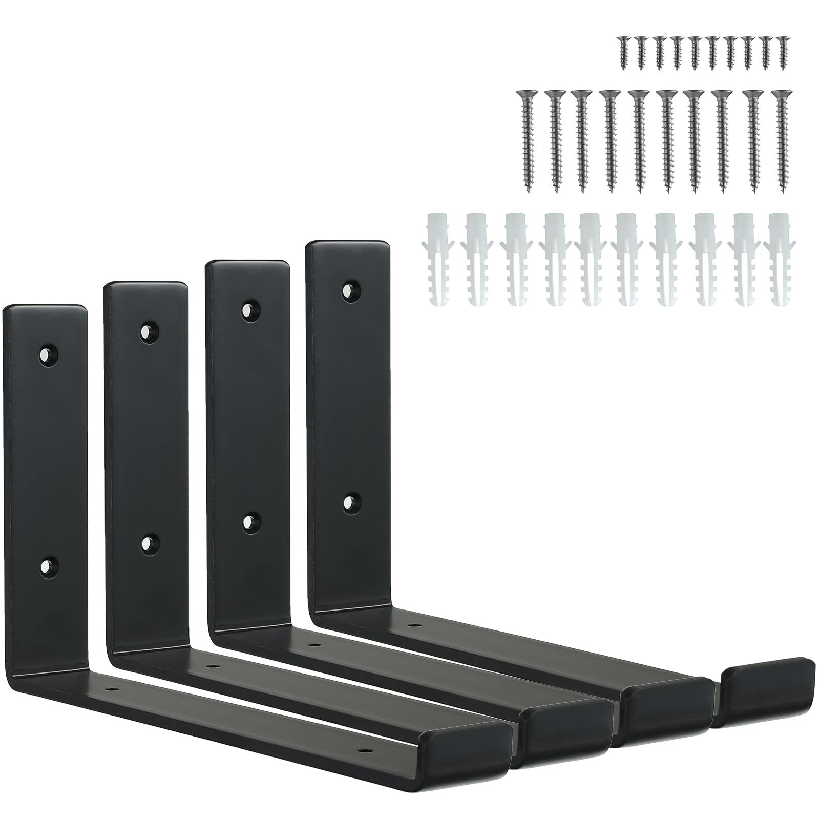 Phyfalip  Black Shelf Bracket 10 Inch Heavy Duty L Bracket for Shelves Floating Shelf Bracket 4 Pack 9.5 L by 6 H by 1.5 W