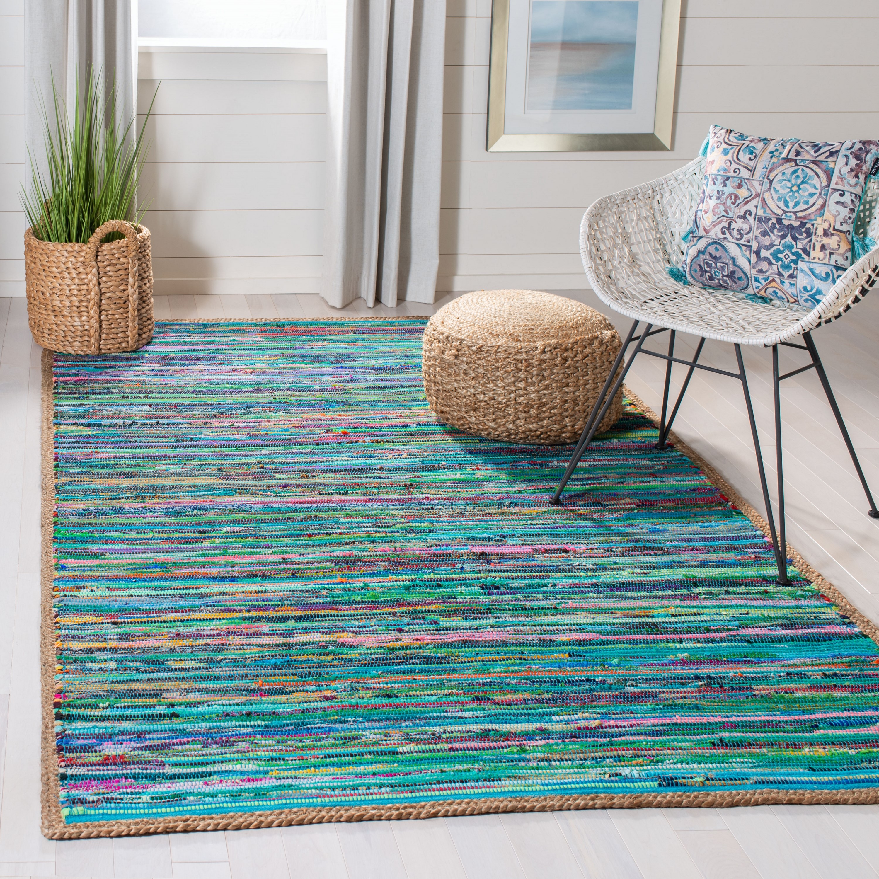 Safavieh MTK960Y-3 Montauk Gulea 3 x 5 (ft) Cotton/Jute/Polyester Green/Natural Rectangular Indoor Abstract Throw rug