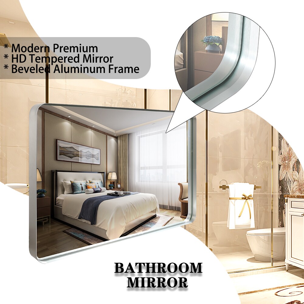 Huluwat 40-in x 30-in Brushed Silver Rounded Corner Rectangle Bathroom ...