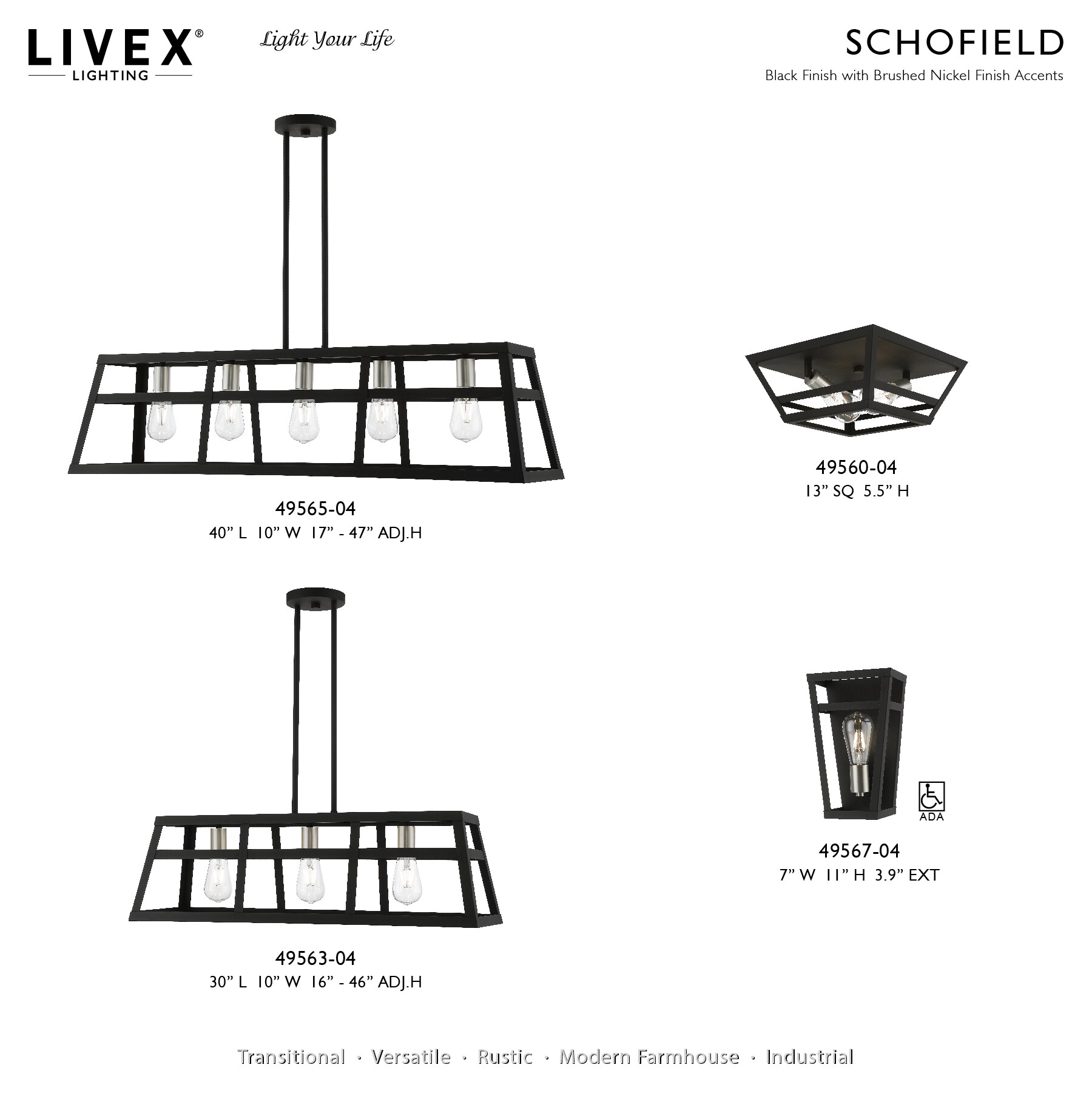 Schofield Transitional 2-Light Flush Mount in Black & Brushed Nickel