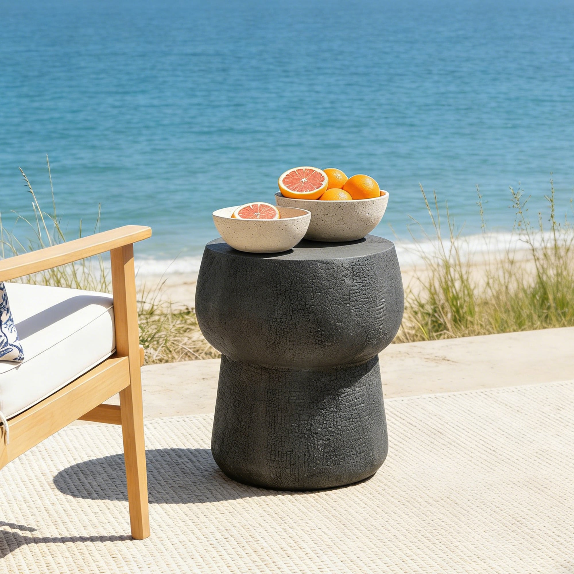 GDFStudio - Outdoor Patio Accent Table with Crack Process Modern Concrete Coffee Table with Doubl...