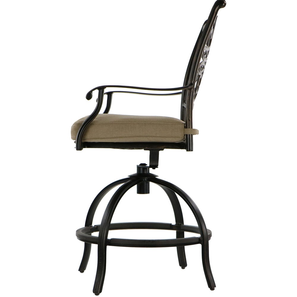 Tan Elegance 48" Aluminum High-Dining Fire Pit Set with 4 Swivel Chairs