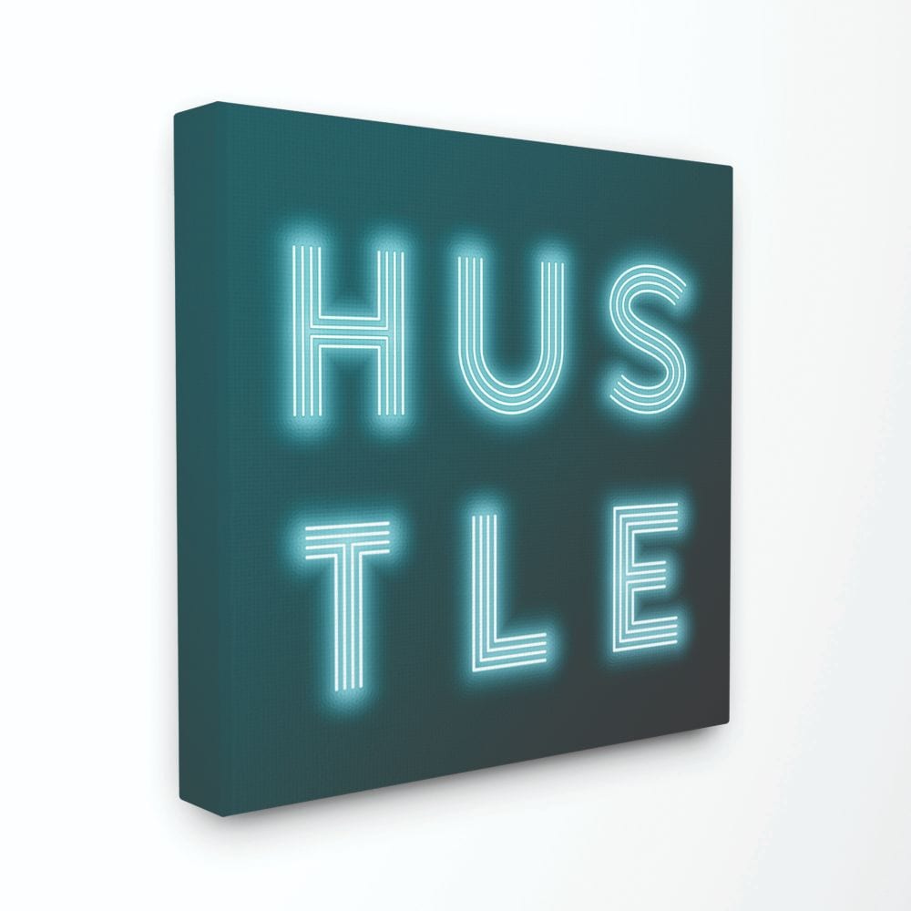 Stupell Industries YGG-111-CN-17X17 Neon Hustle Fashion Modern Blue Word Design Dawn Vietro 17-in H x 17-in W Abstract Print on Canvas