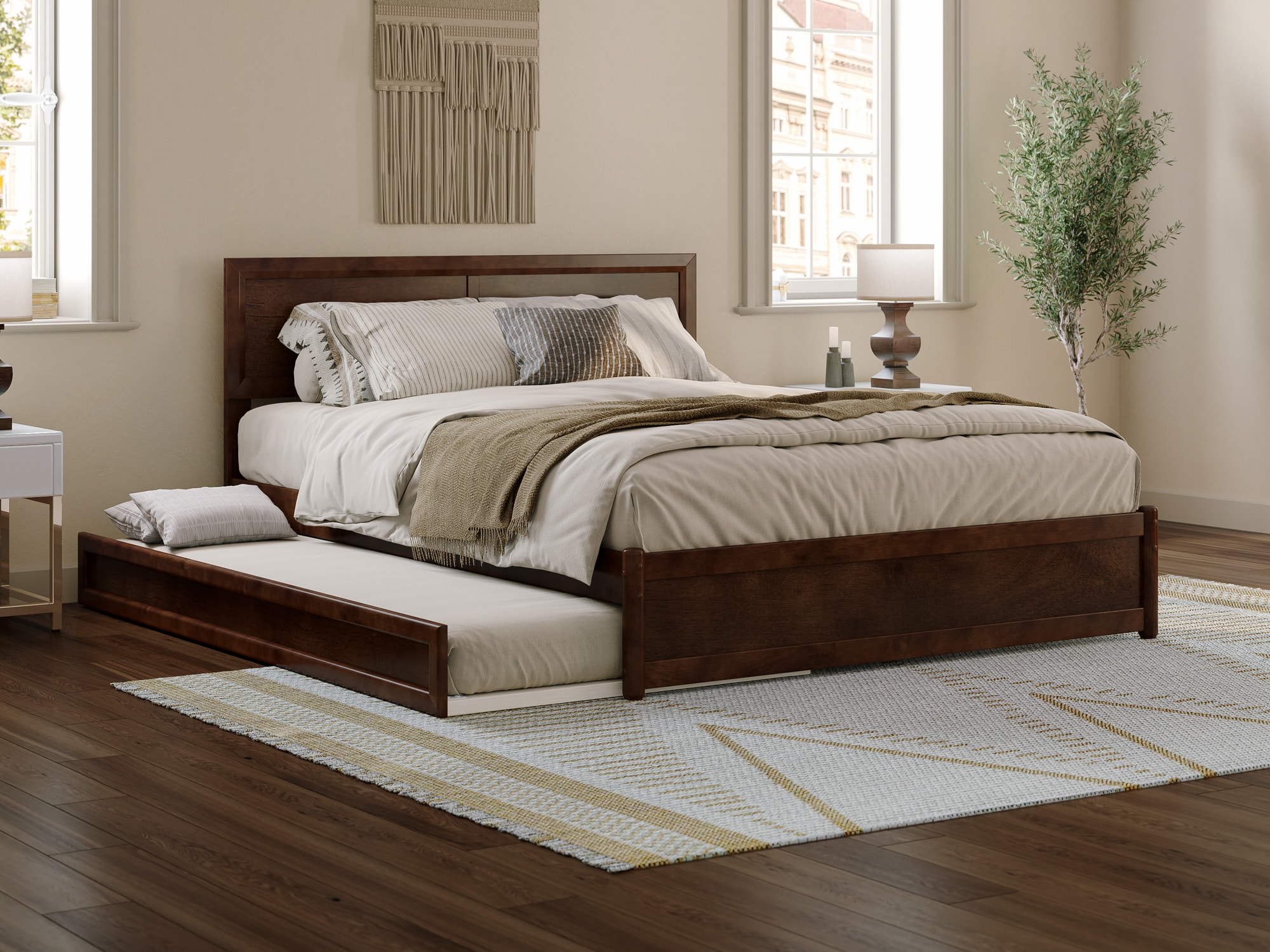 AFI AR8487244 Lylah Walnut Queen Wood Trundle Bed