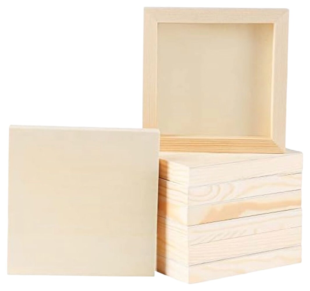 Etokfoks  ADXCO 8 Pack Wood Panels 6 x 6 Inch Unfinished Wood Canvas Wooden Panel Boards for Painting Pouring Arts Use with Oils Acrylics