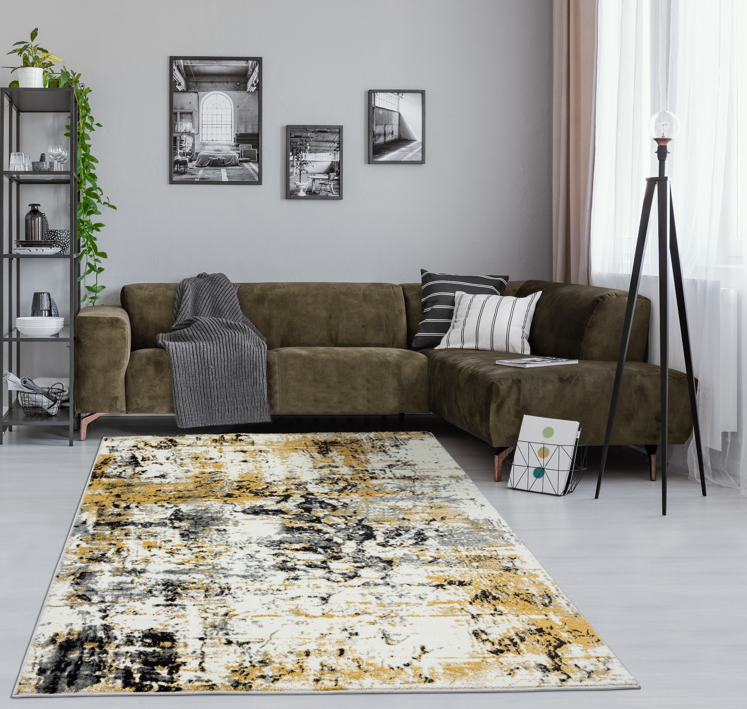 MDA Rugs SM0323 Samos 2 x 3 (ft) Polypropylene Gray/Yellow Rectangular Indoor Abstract Area rug