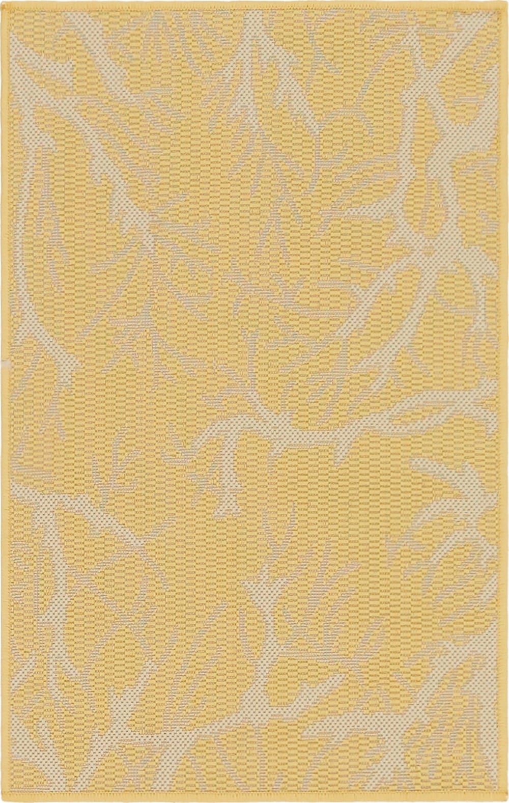 Yellow and White Rectangular Synthetic Outdoor Area Rug