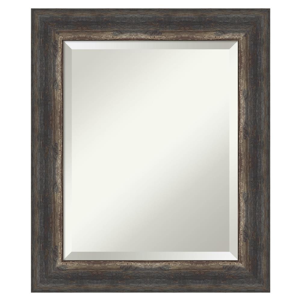 Amanti Art Bark Rustic Char Frame Collection 21.25-in W x 25.25-in H Distressed Black,Brown,Silver Rectangular Bathroom Vanity Mirror