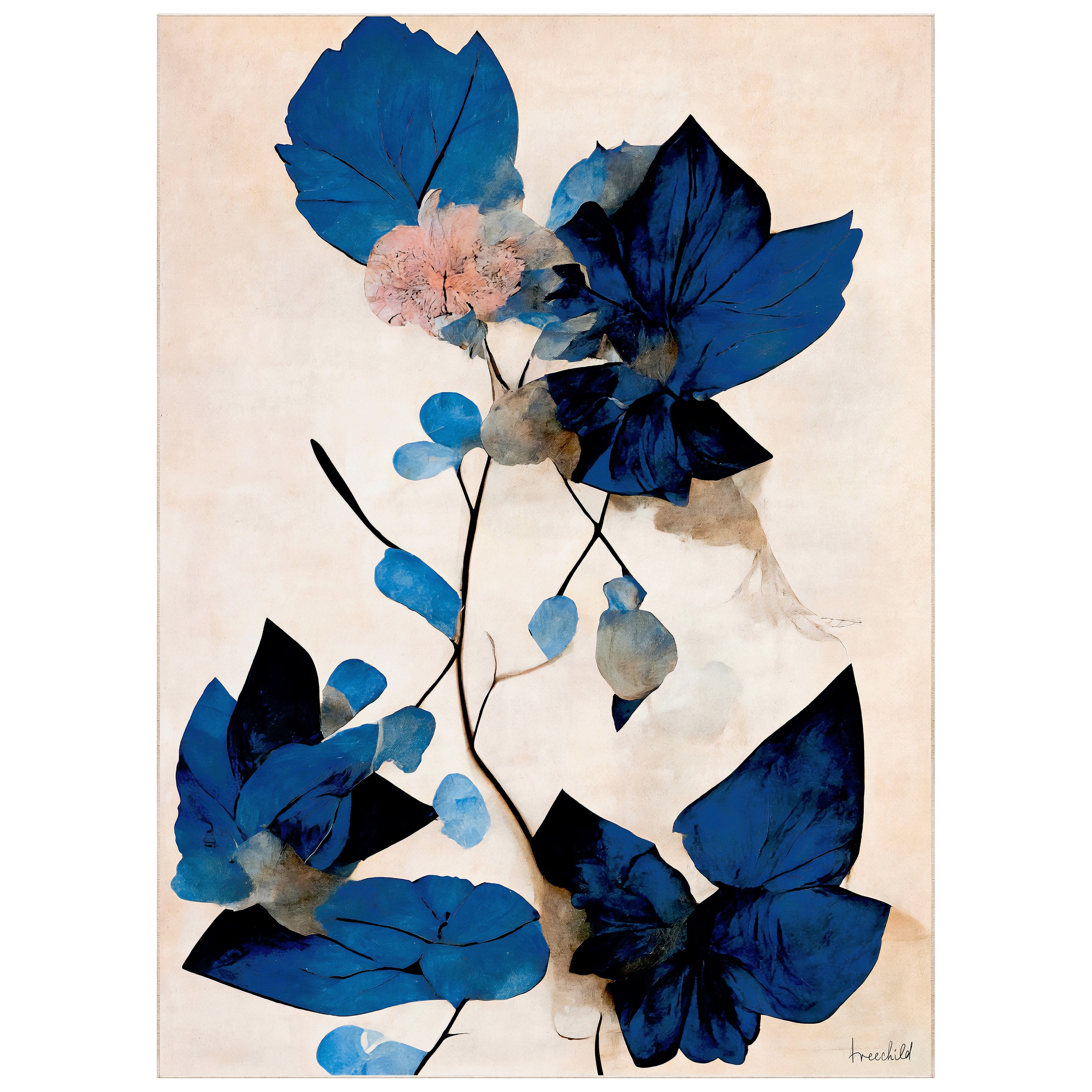 Empire Art Direct TDA-PI454-0810C2 8 x 10 (ft) Polyester Blue, Black, Pink Rectangular Indoor Floral/Botanical Area rug