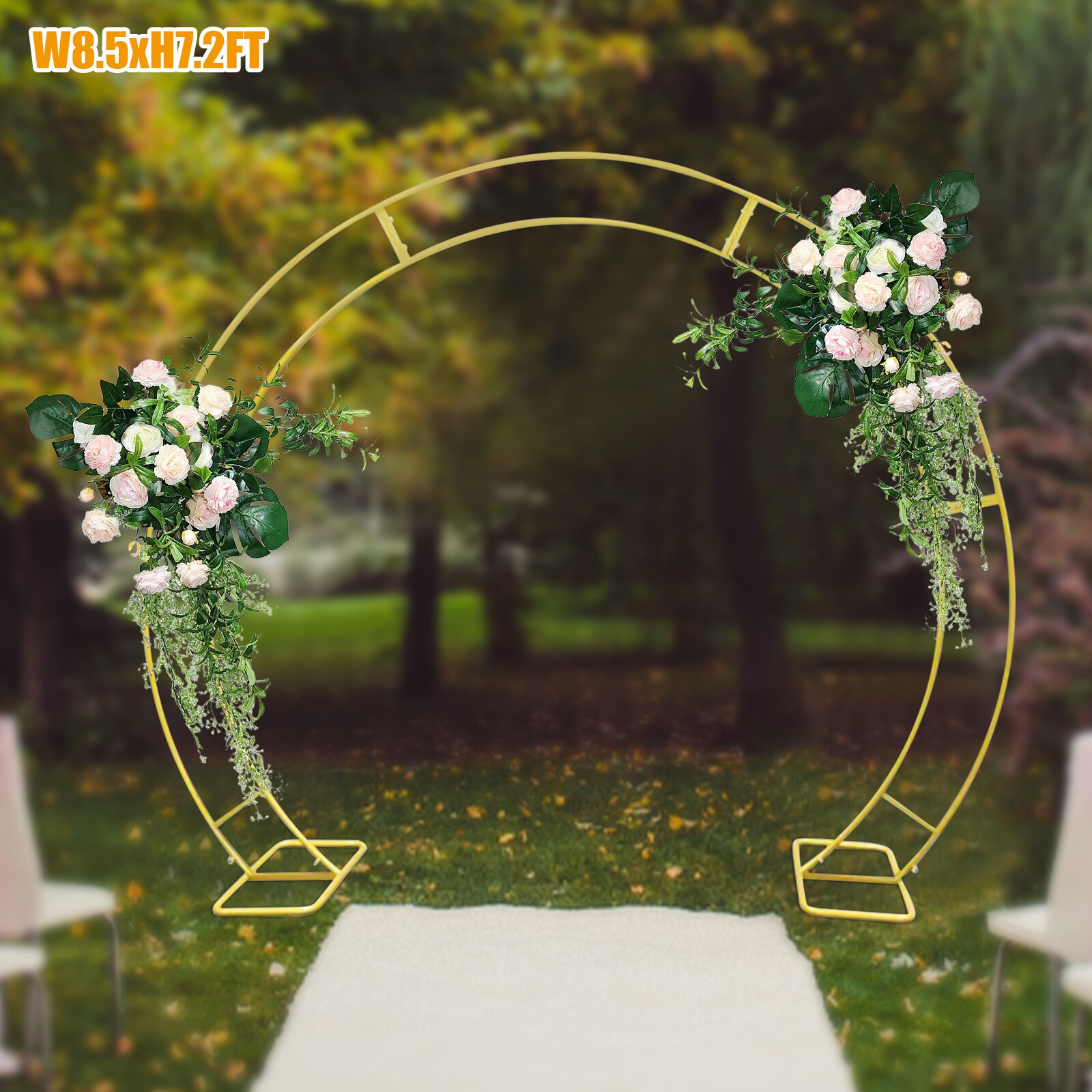 CNCEST 8.5-ft W x 7.16-ft H Iron Gold Double Arch Circle For Wedding ...