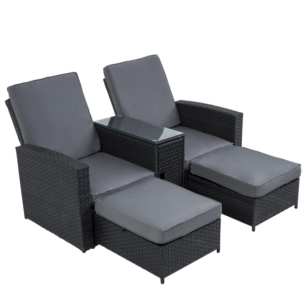 FOREST HOME FRQ009-BLK-GY Wicker Outdoor Sofa with Gray Cushion(S) and Steel Frame