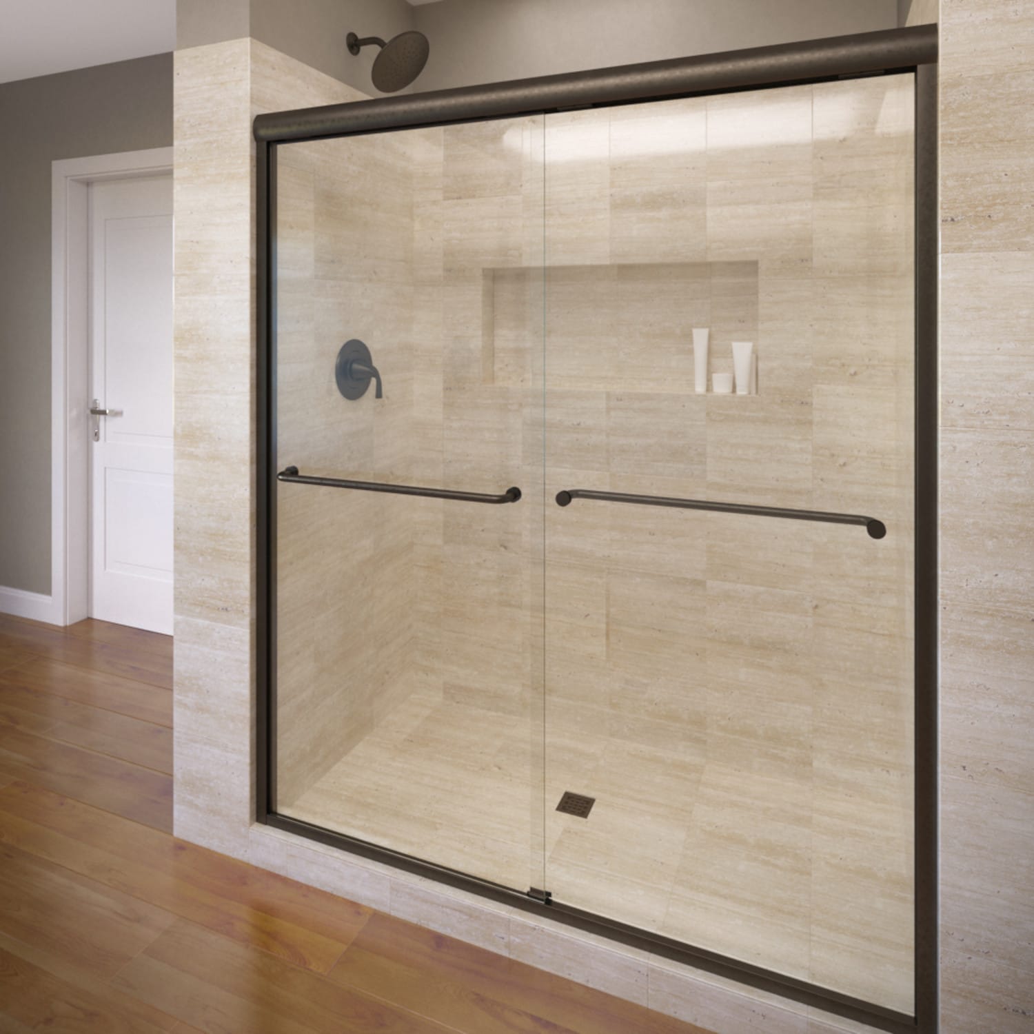 Basco CELH05A6071CLOR Celesta Oil Rubbed Bronze 56-in to 60-in W x 71.25-in H Semi-frameless Bypass Sliding Shower door 3/8-in Thick Clear Glass