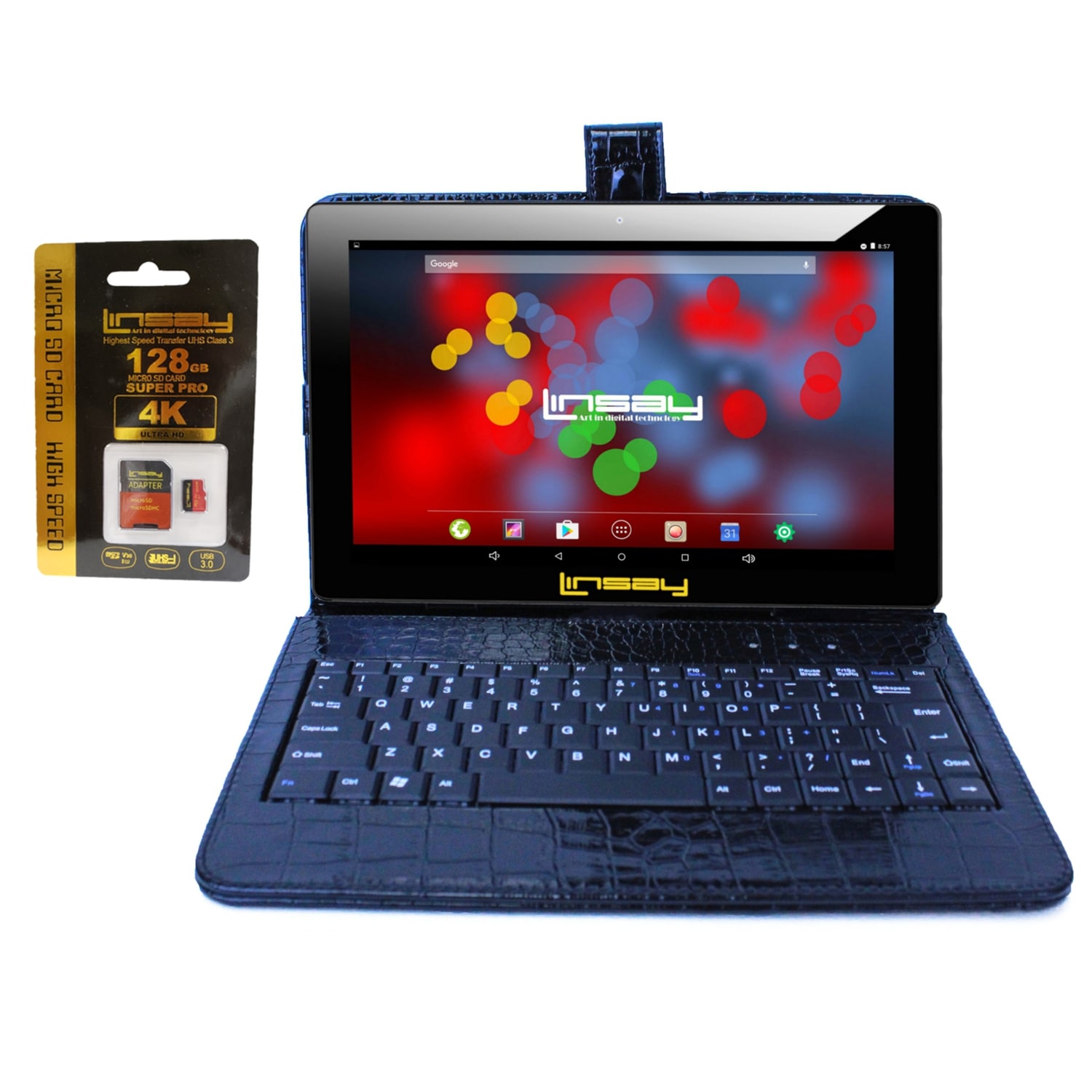 LINSAY F10XIPSBKCOBLACKSD 10.1-in 128 Android 13 Bluetooth Wi-Fi Tablet with Case Included