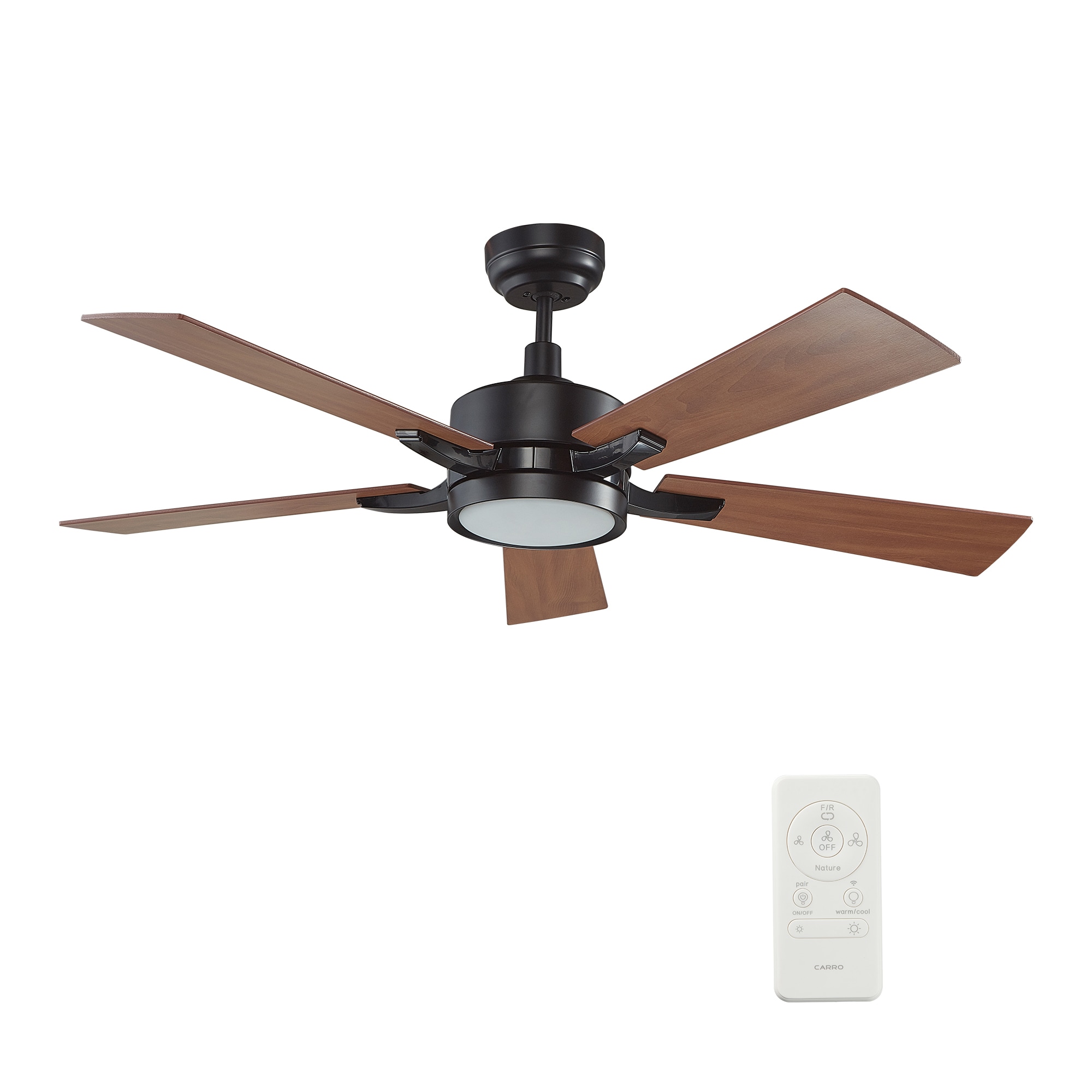 CARRO USA LS565E-L12-B3-1 Apex 56-in Integrated LED Outdoor Smart Black with Wooden Blades Ceiling Fan With Light - Remote Included ( 5 -Blade )