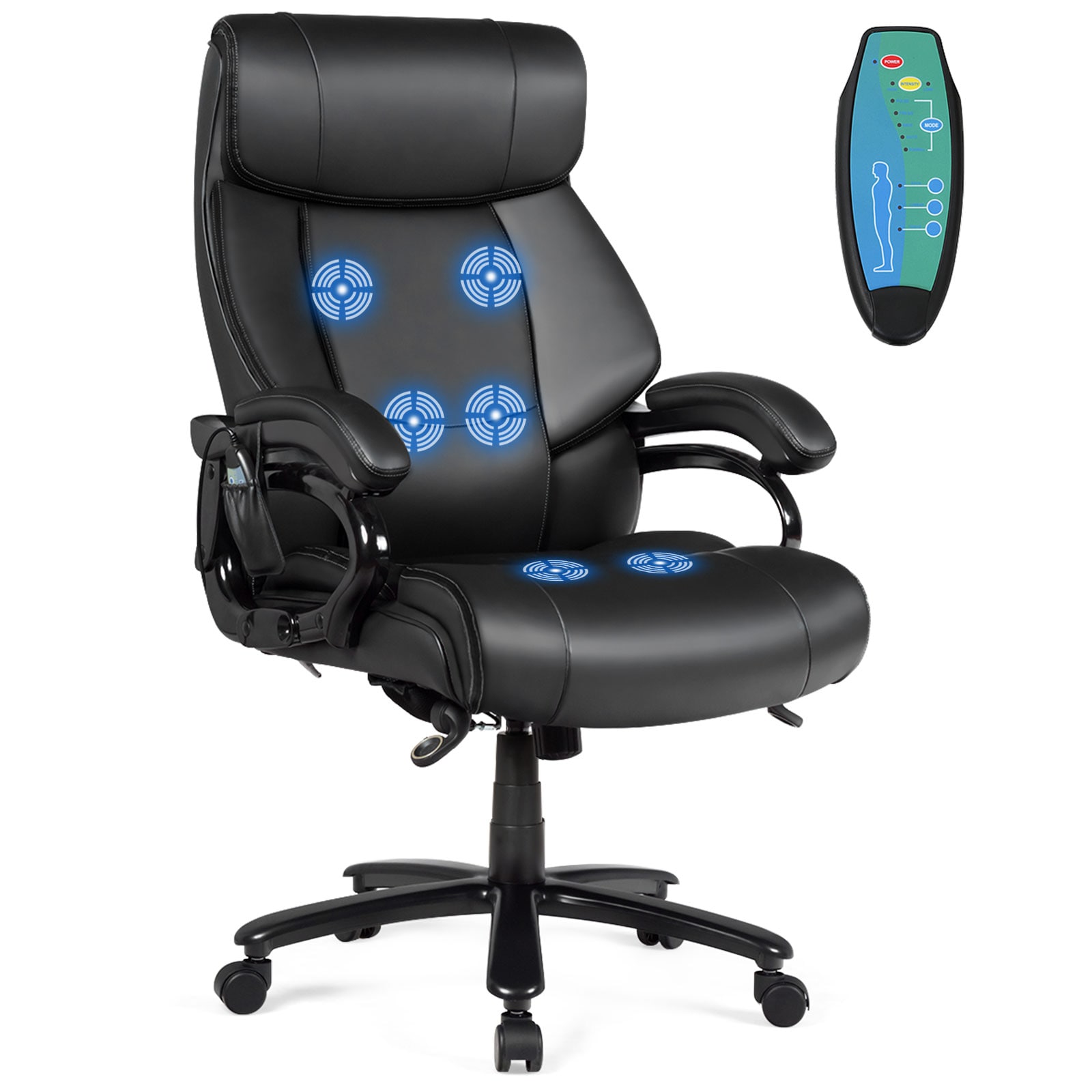 Slickblue - 1PC Big and Tall Executive Massage Office Chair with 6 Point Vibration Remote Control...