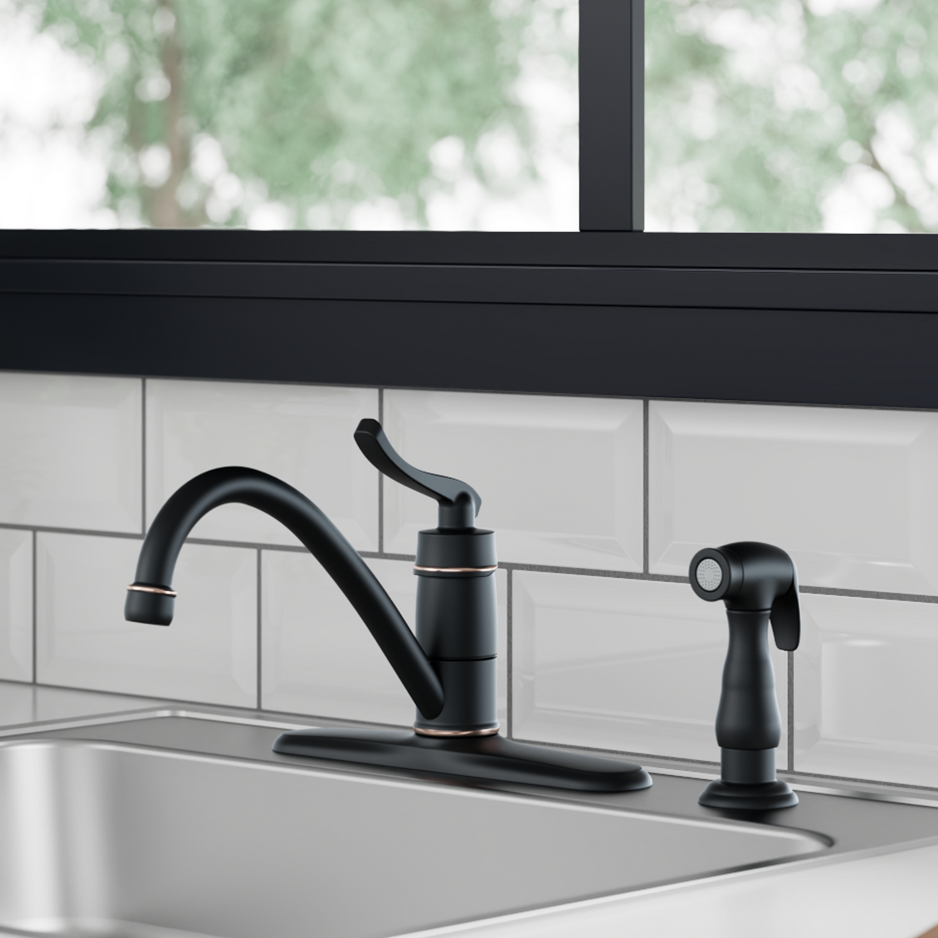 Project Source FS6A0227OB Laural Oil Rubbed Bronze Single Handle Deck-mount Kitchen Faucet ( Deck Plate Included ) ( Side Sprayer Included )