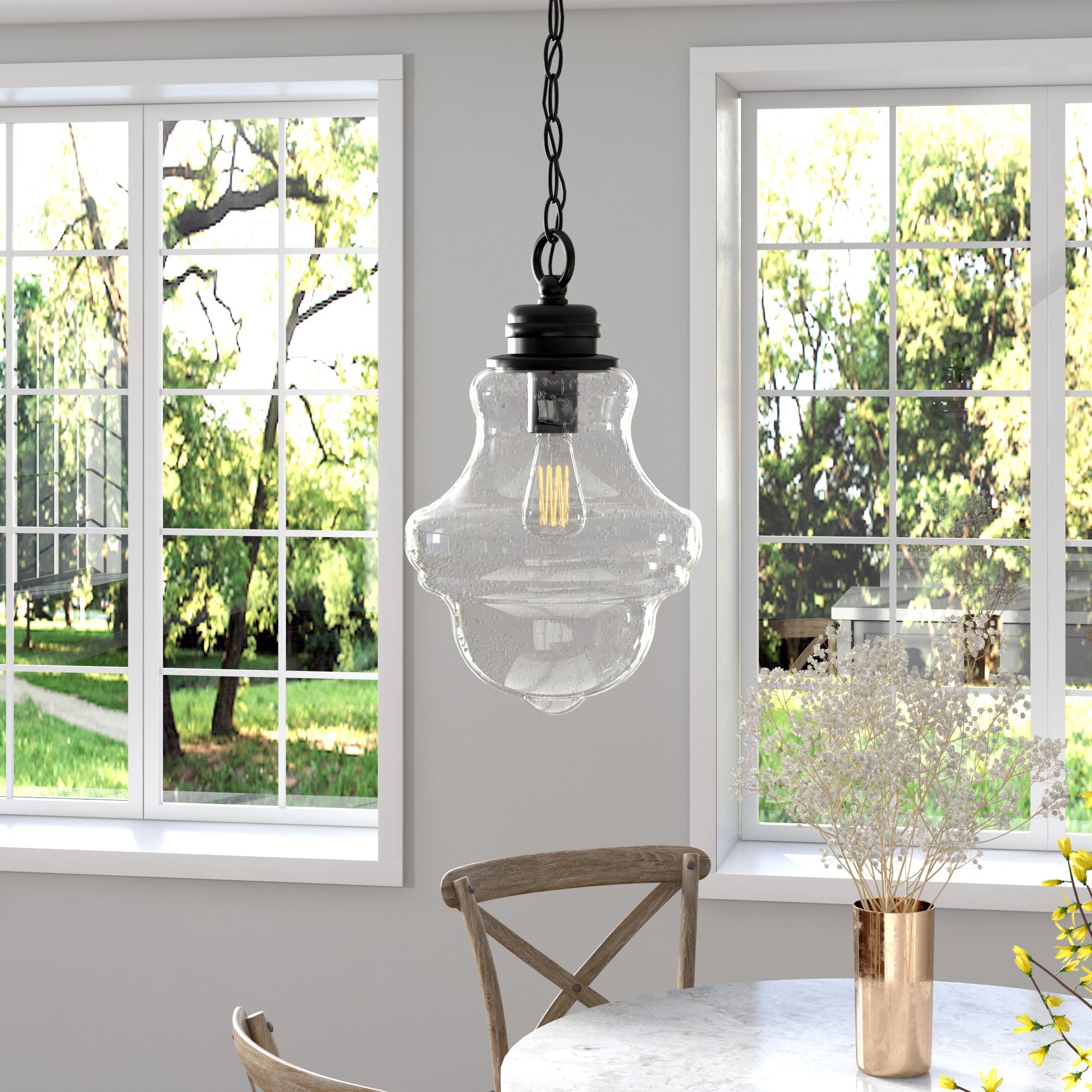 Hailey Home PD0459 Madison Blackened bronze/seeded glass Traditional Bowl Medium Hanging Pendant light