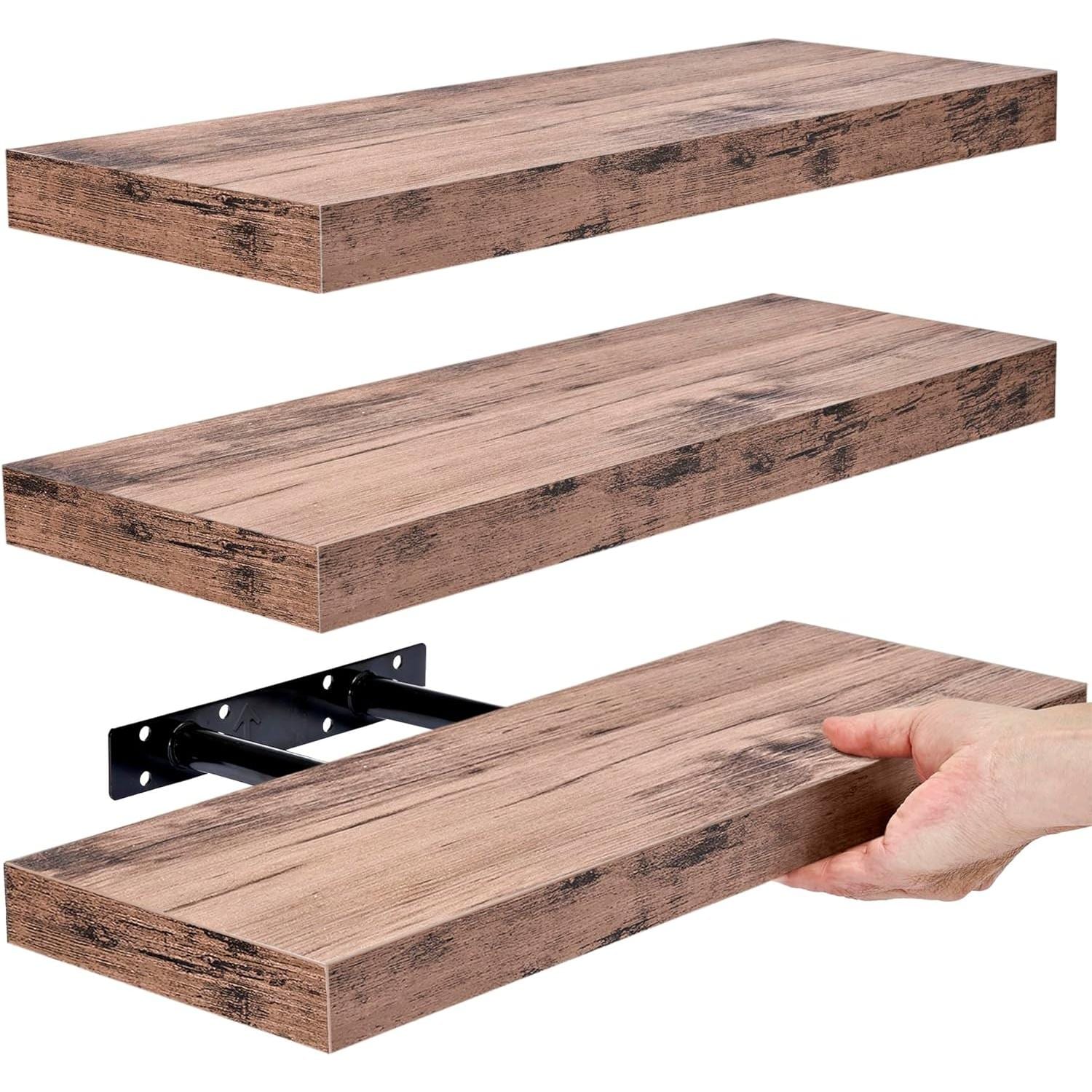 SORBUS WD-NTSHLV3-MGW 16.25-Inches L x 5.5-Inches D x 1.5-Inches H Mahogany Wood Rectangular Floating shelf 3 Decorative Shelves