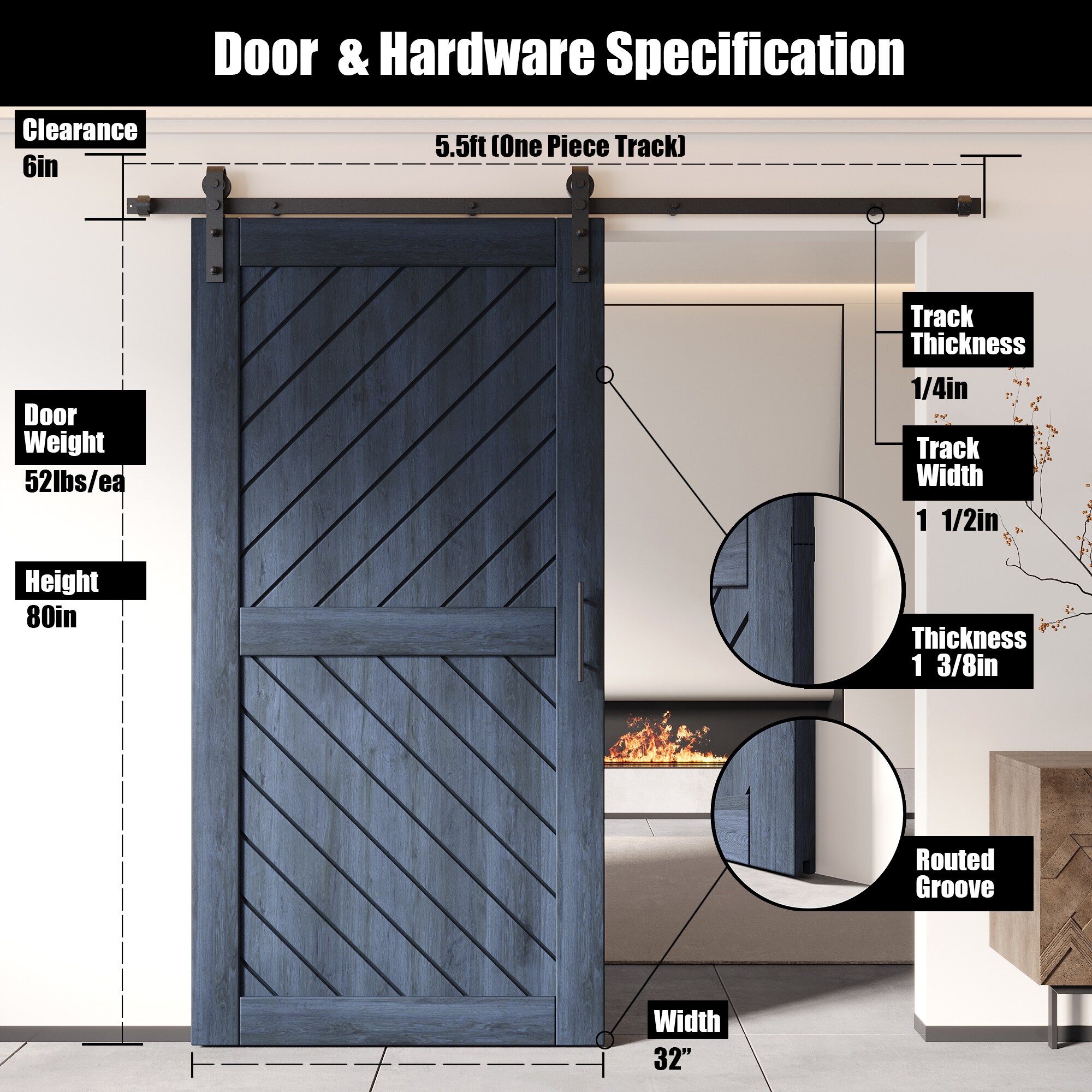HOMACER YT1H066C-XT3-3280-NA Barn-Doors - View #2