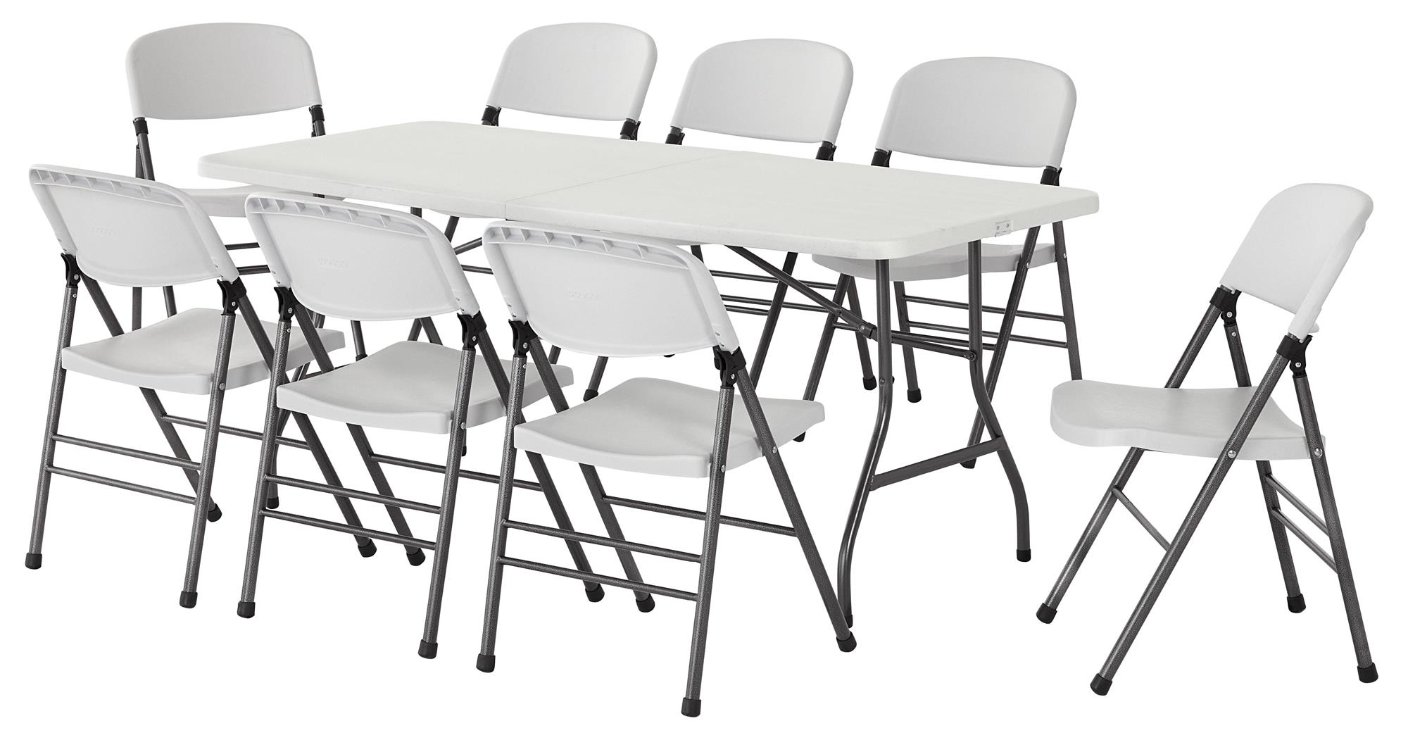 White Speckle Plastic Folding Chairs with Black Steel Legs, 4-Pack