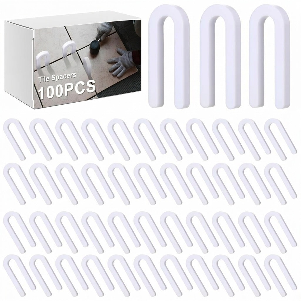 Etokfoks  3 8 in Nylon U Shaped Tile Spacer Leveling System Horseshoe Shim Clips for Flooring and Paving 100 pcs