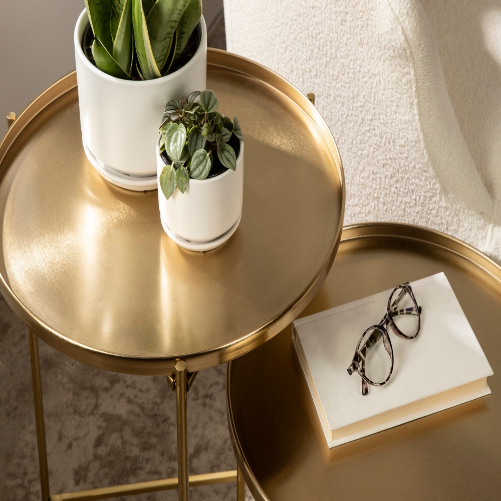 Ulani Round Gold Metal Nesting Accent Table Set
