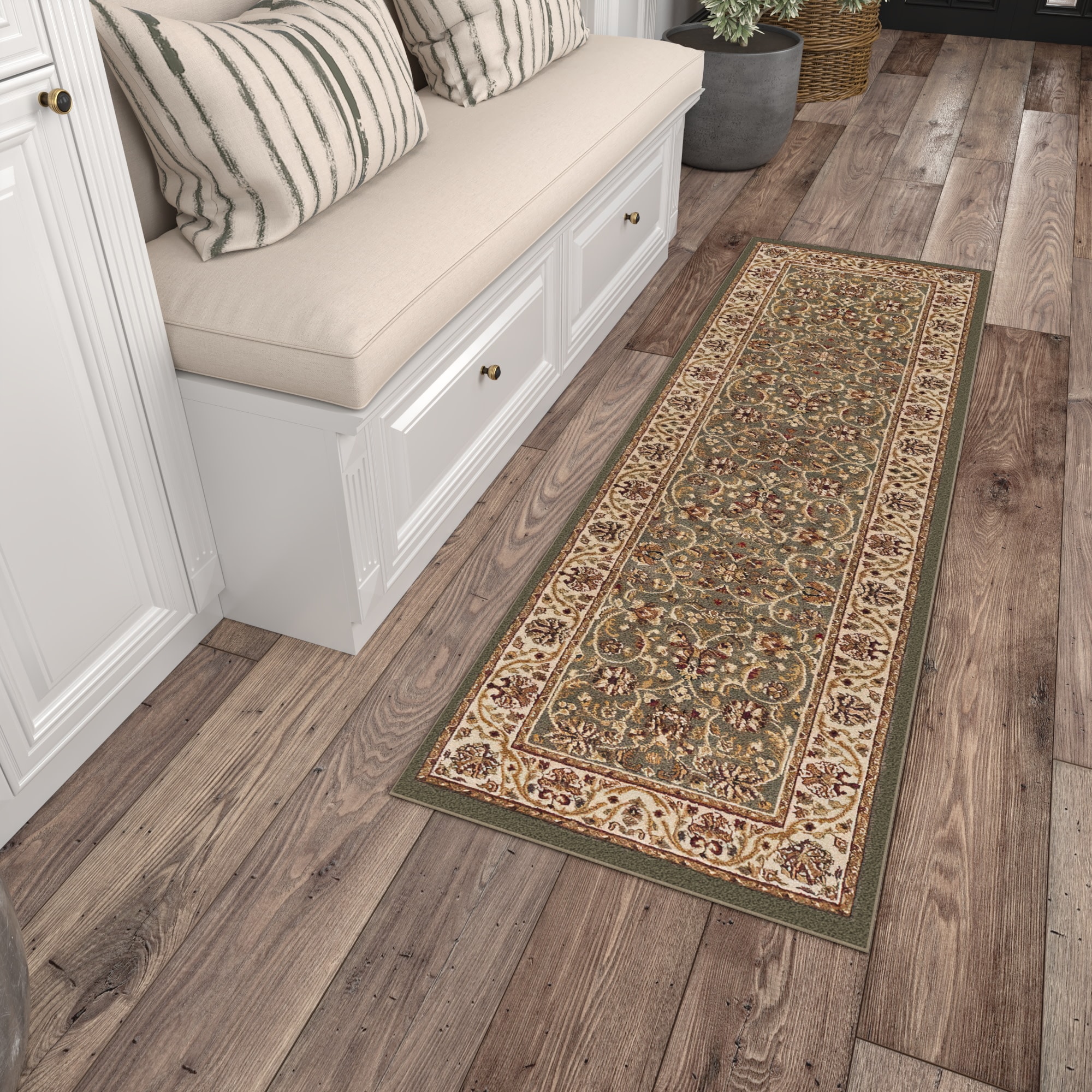 Tayse SNS4815 2X8 Sensation 2 x 8 (ft) Loomed Polypropylene Green Rectangular Indoor Border Oriental Runner rug
