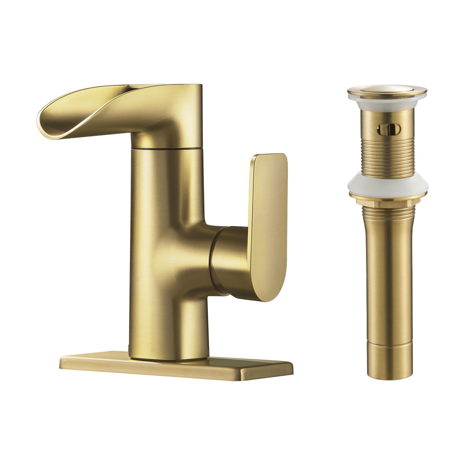 Zalerock L2BF14 Gold Single hole 1-handle Low-arc Residential Handle Bathroom Sink Faucet with Drain with Deck Plate