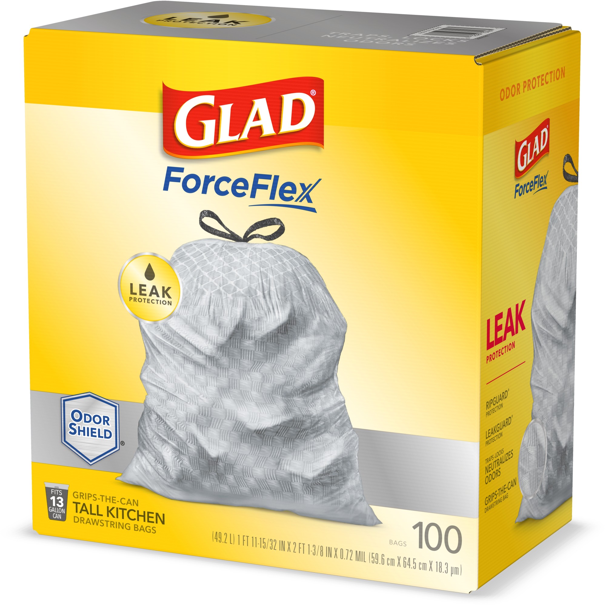  Glad ForceFlex Tall Kitchen Drawstring Trash Bags, 13 Gal,  Unscented, 120 Ct (Packaging May Vary) : Health & Household